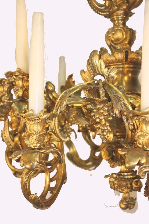 French  Fine Louis XV Style Gilt-Bronze Twelve-Light Chandelier in the Rocco Taste