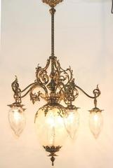 American Victorian Cut Glass and Gilt Bronze Chandelier