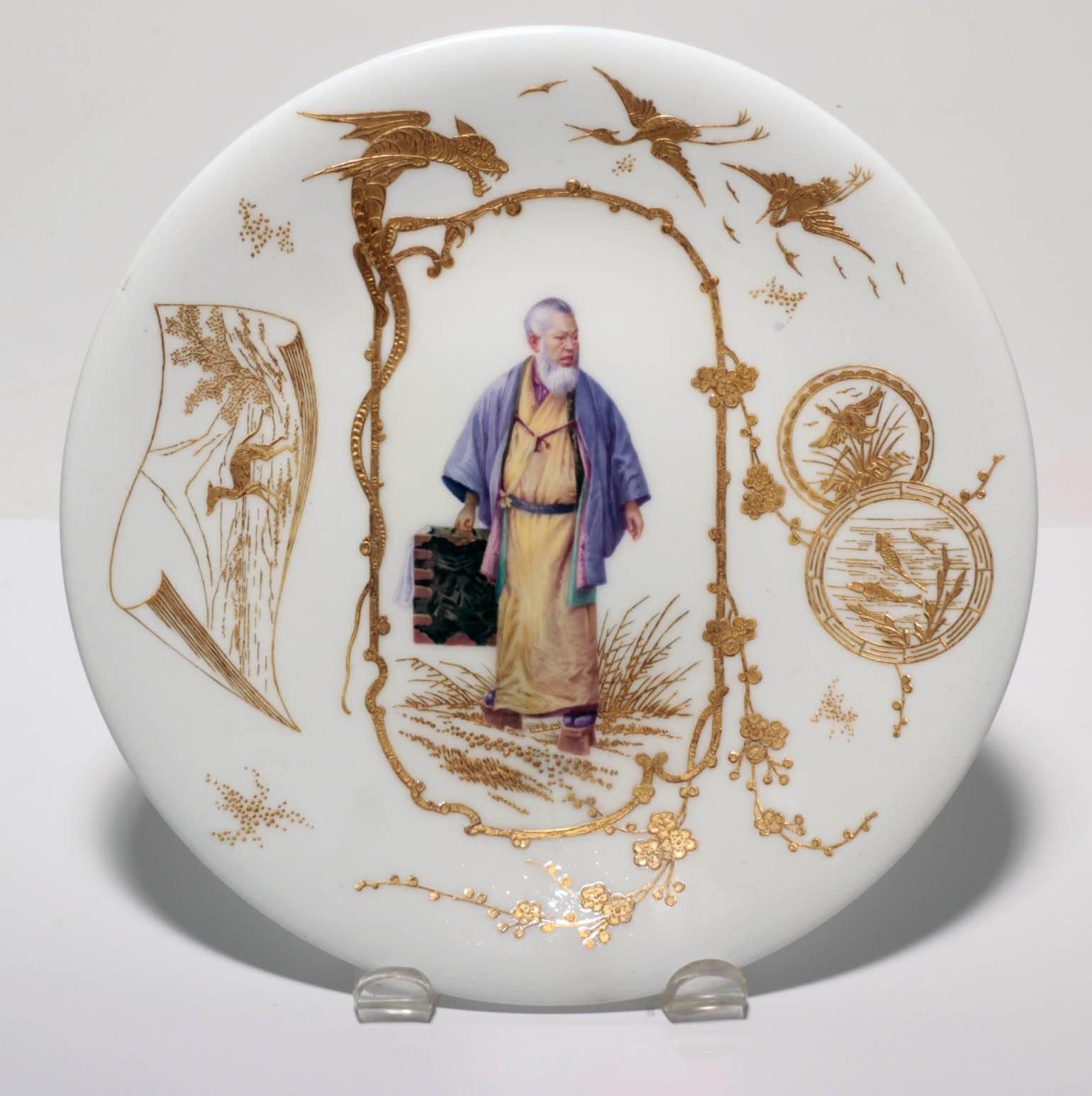 Japonisme 10 French Porcelain Japonaiserie Cabinet Plates Depicting Various Occupationss