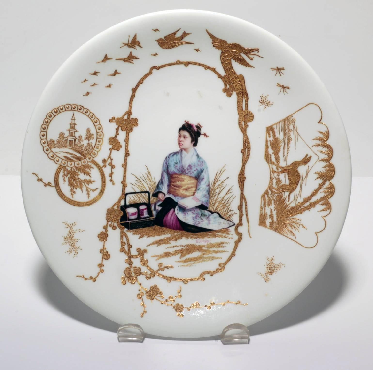 19th Century 10 French Porcelain Japonaiserie Cabinet Plates Depicting Various Occupationss