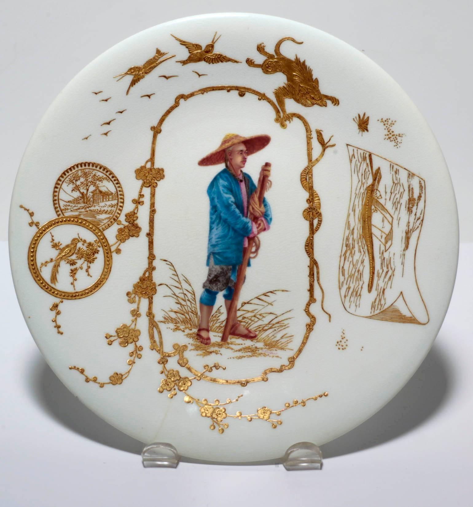 10 French Porcelain Japonaiserie Cabinet Plates Depicting Various Occupationss 1