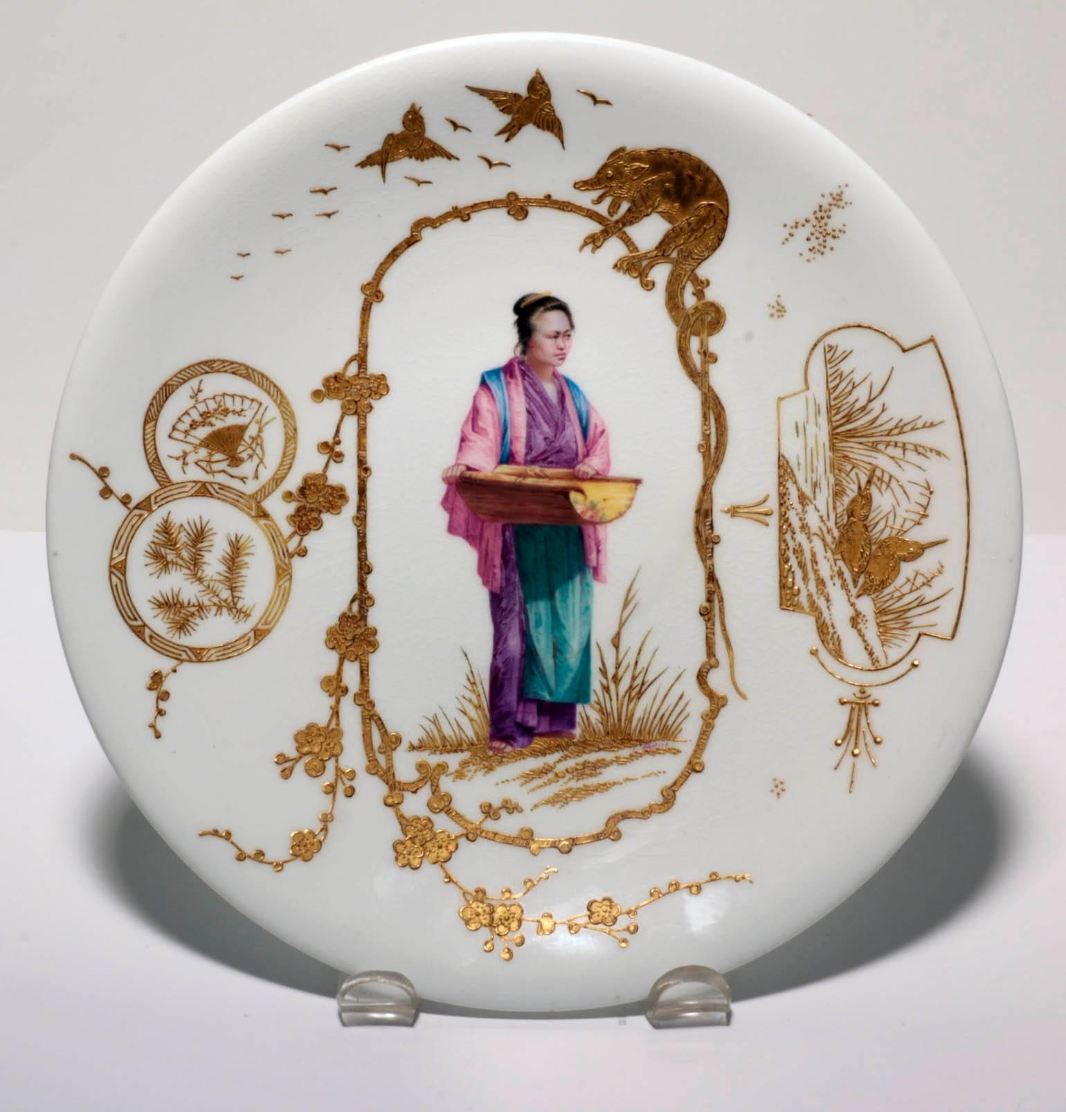 10 French Porcelain Japonaiserie Cabinet Plates Depicting Various Occupationss 2