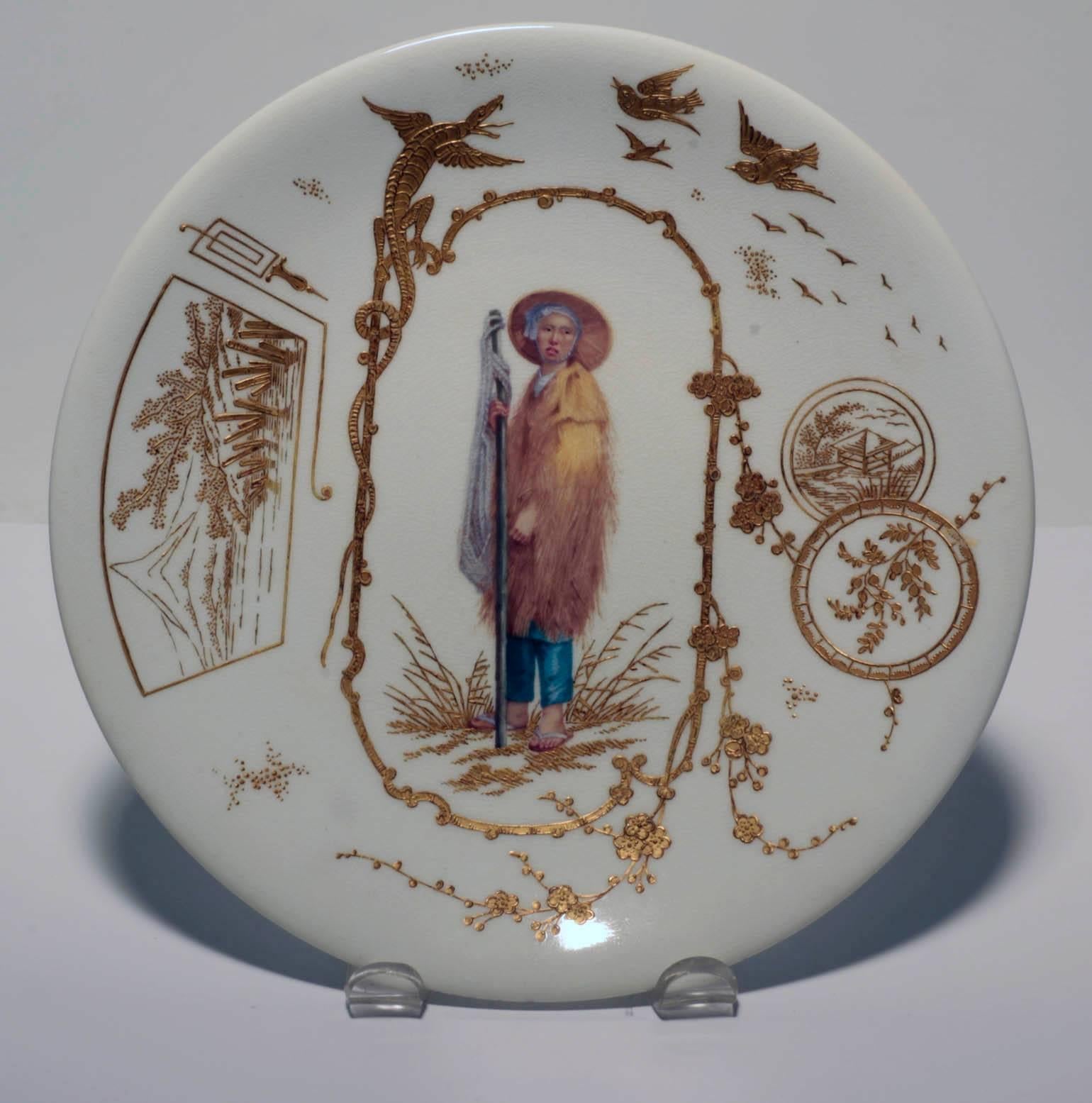10 French Porcelain Japonaiserie Cabinet Plates Depicting Various Occupationss 3