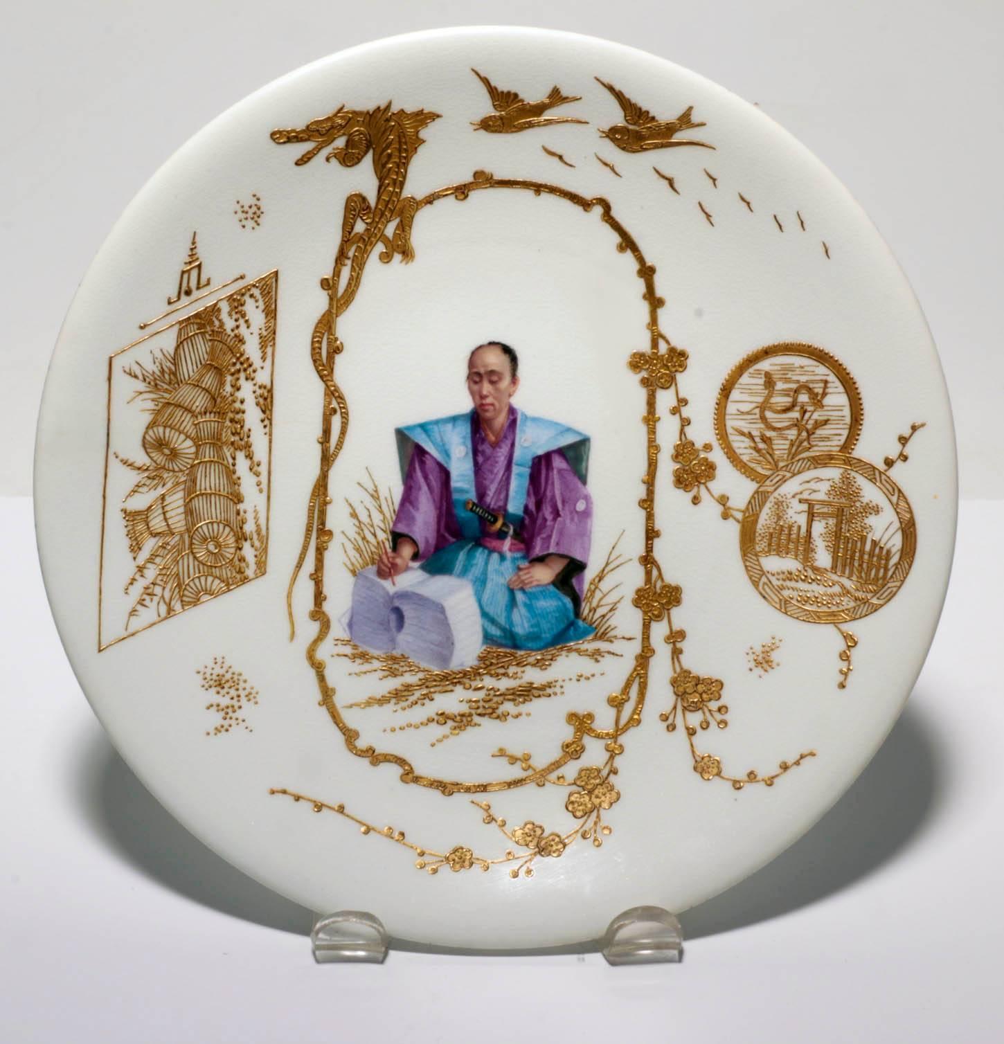 10 French Porcelain Japonaiserie Cabinet Plates Depicting Various Occupationss 4