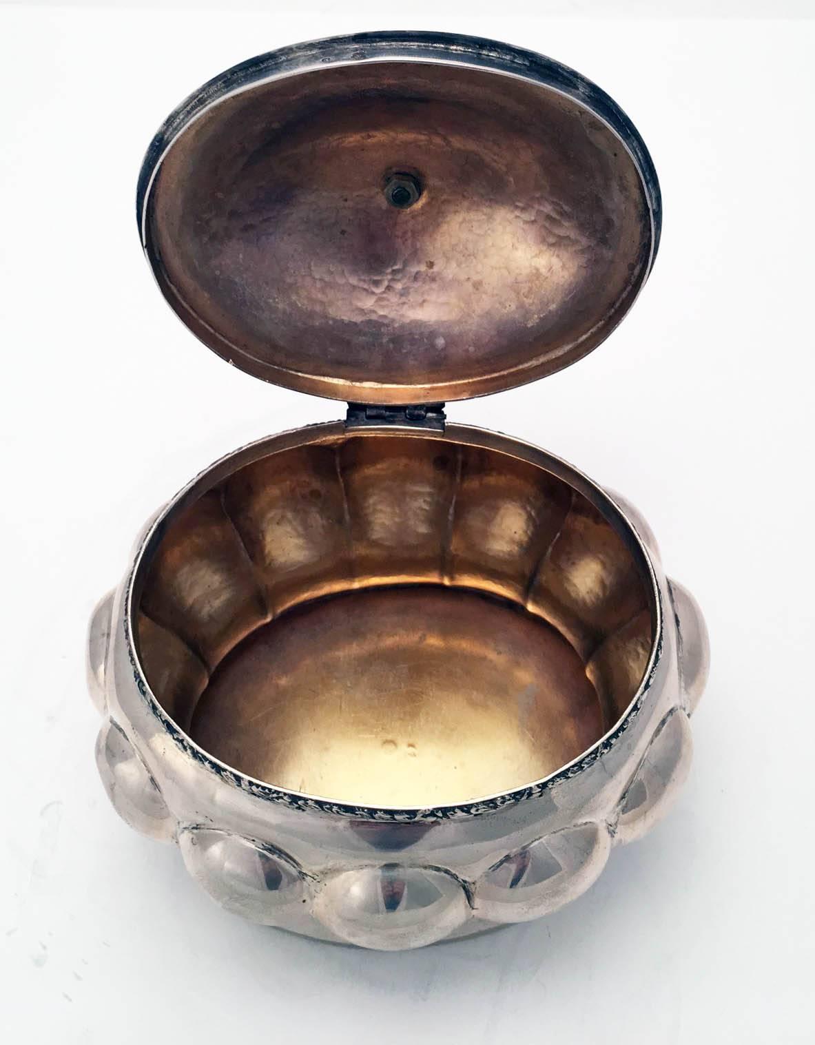 Hammered Austrian Secessionist Silver Sugar or Etrog Box For Sale