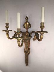 Louis XVI Style Bronze Wall Sconces, Cast Design, France, Circa 1920