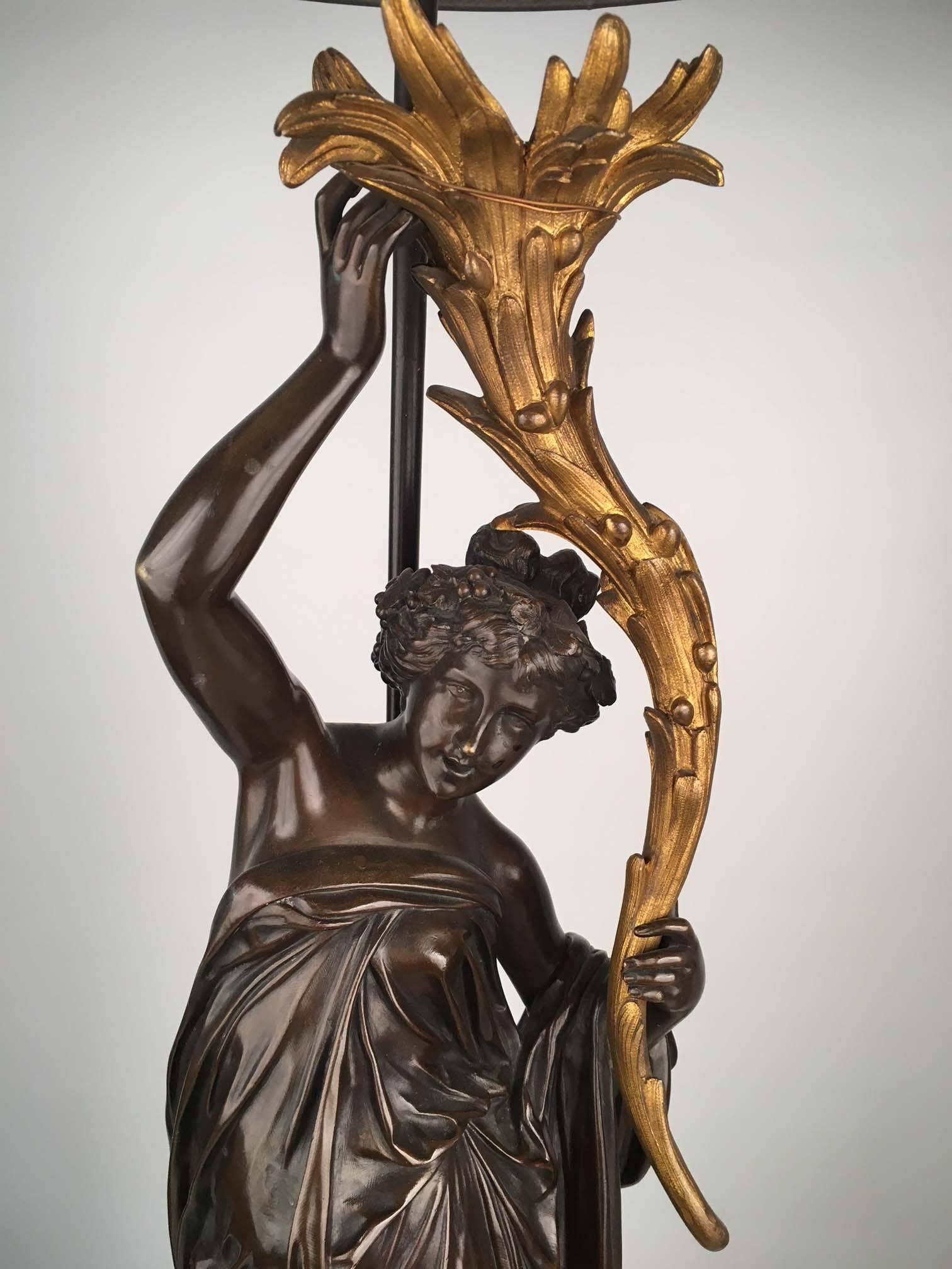 Pair of French Figural Bronzes Now Mounted as Lamps 1