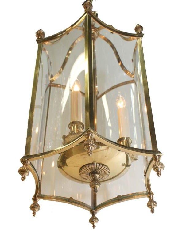 Louis XVI style Brass and Bent Glass Lantern For Sale 2