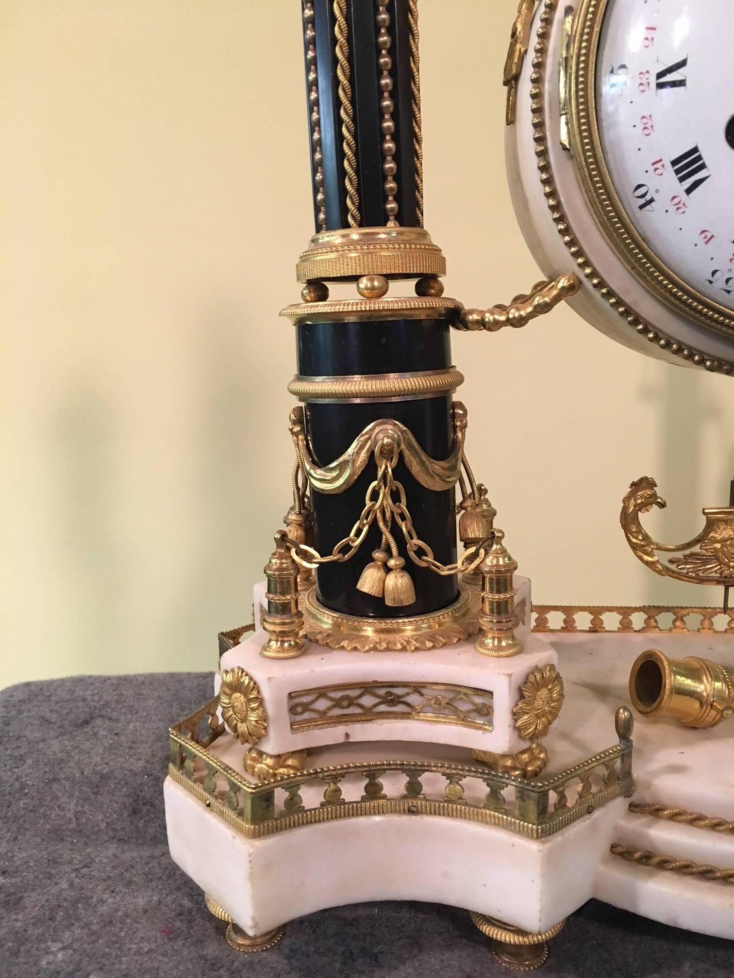 Large French, Louis XVI Period Marble and Ormolu Portico Clock In Good Condition For Sale In Montreal, QC