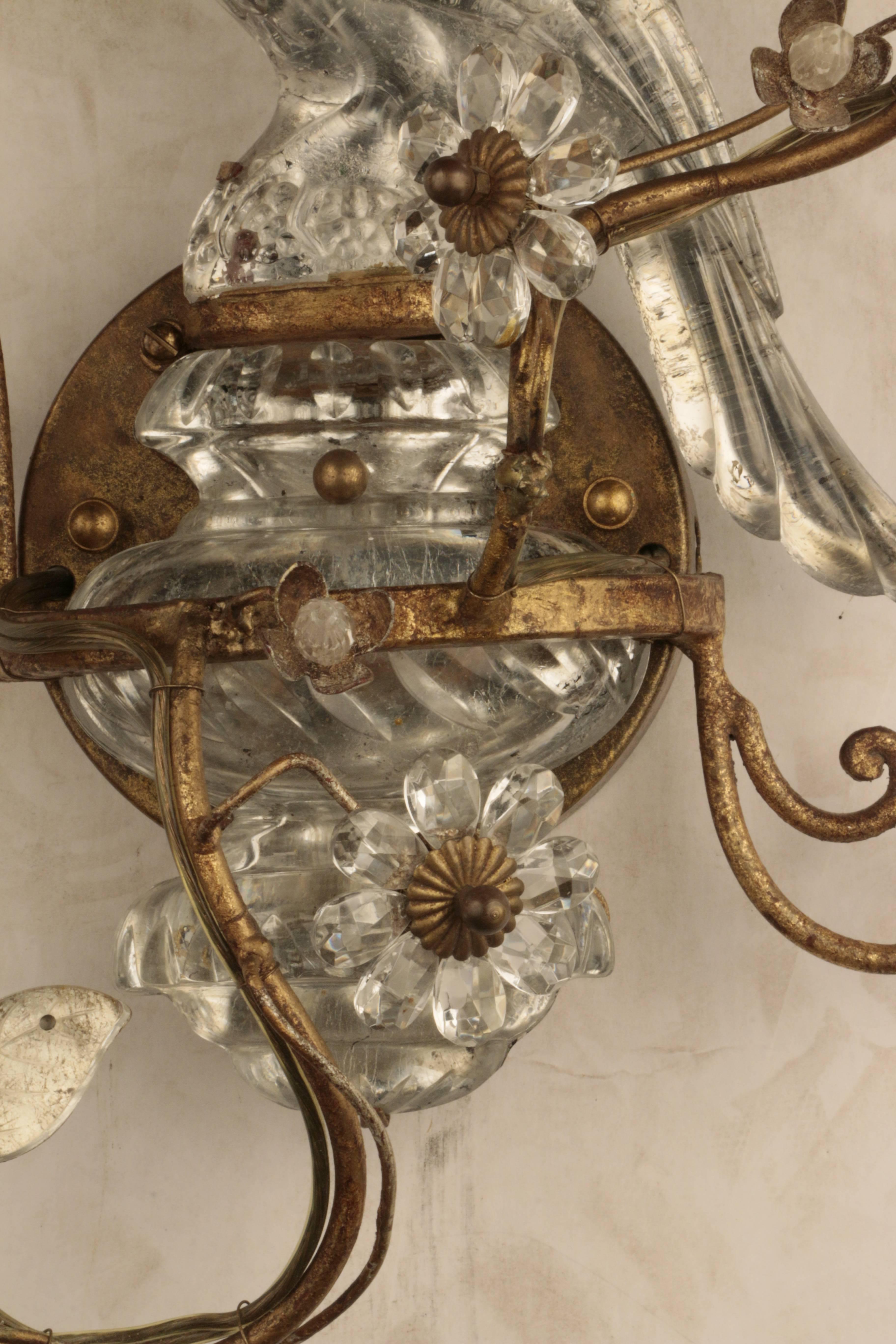 Silvered Pair of Bagues Style Parrot Wall Sconces