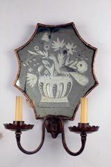 Pair of Etched Mirror Back Wall Sconces