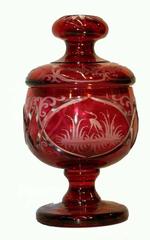 Bohemian Ruby Flashed Glass Sweetmeat Bowl, Footed, Early 20th Century