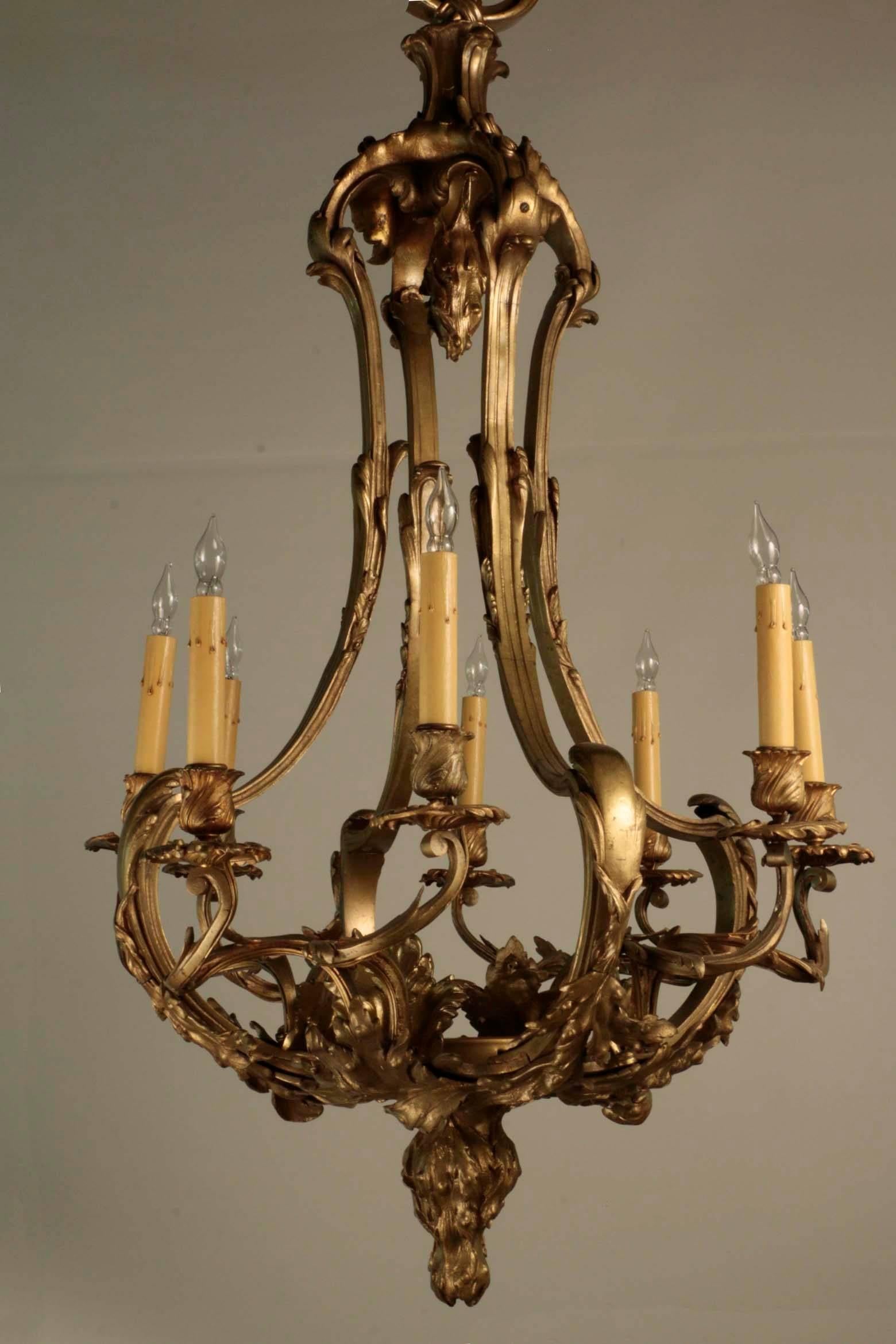 French Belle Époque Louis XV Style Gilt Bronze Chandelier For Sale