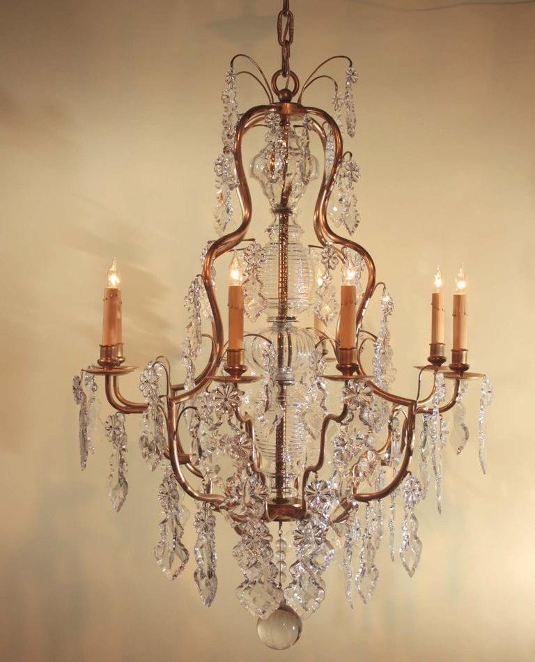 French Louis XV Style Gilt Bronze and Crystal Chandelier For Sale
