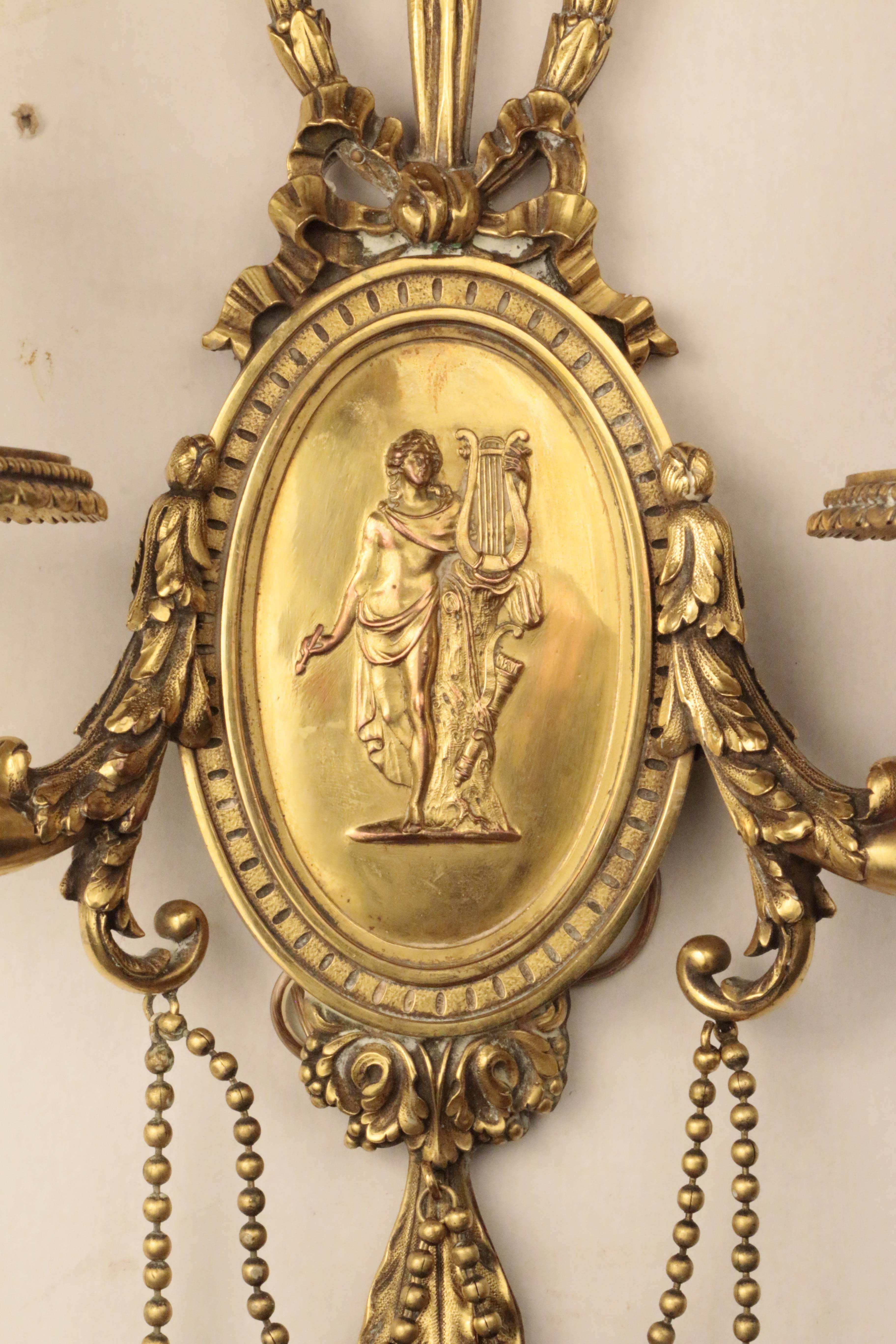 Neoclassical A Pair of E. F. Caldwell Two-Arm Wall Sconces