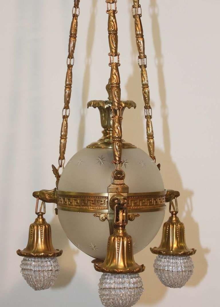  French Empire Style Gilt Bronze and Glass Spherical Chandelier In Excellent Condition For Sale In Montreal, QC