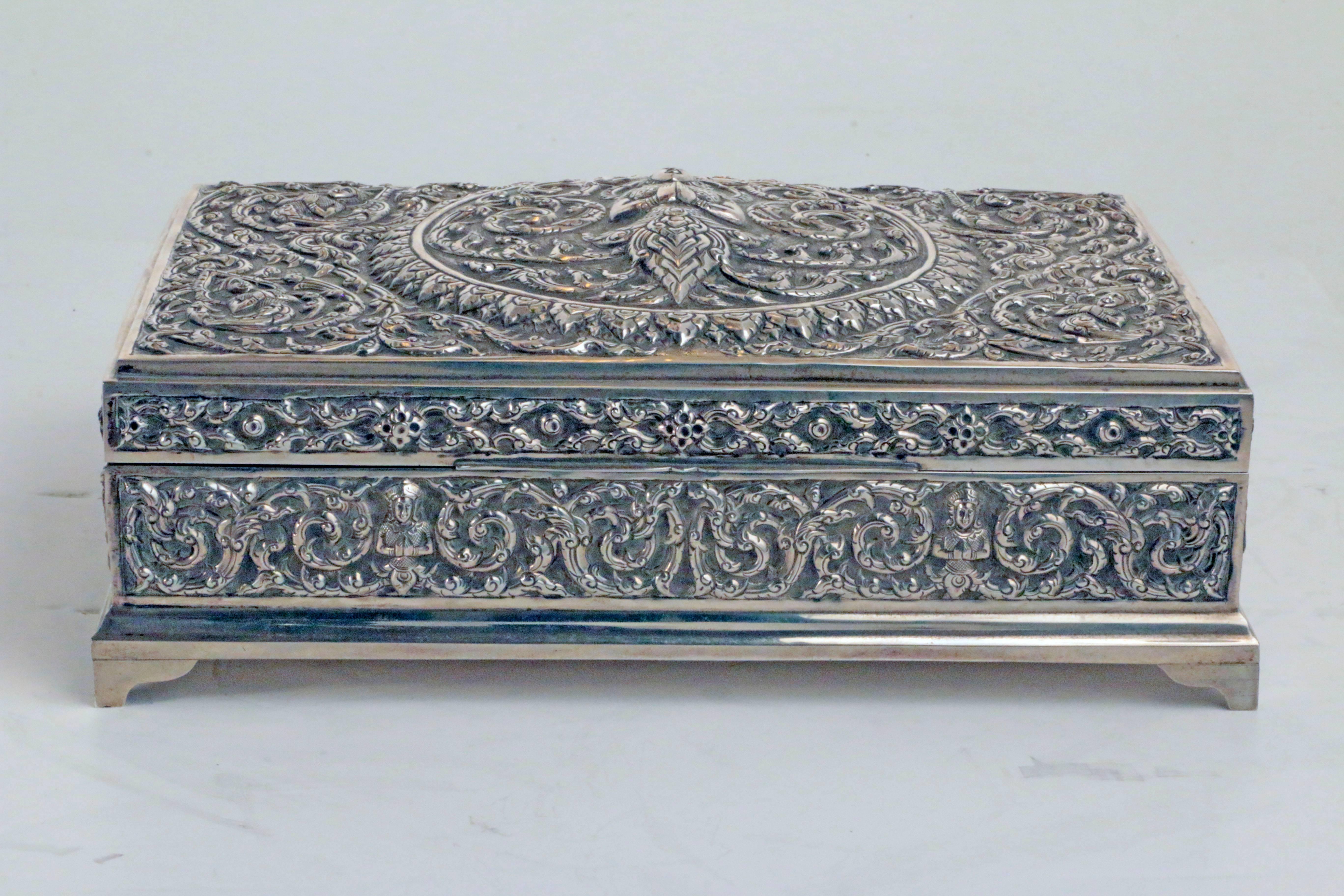 Thai Sumptuous Sterling Silver Cigar Box
