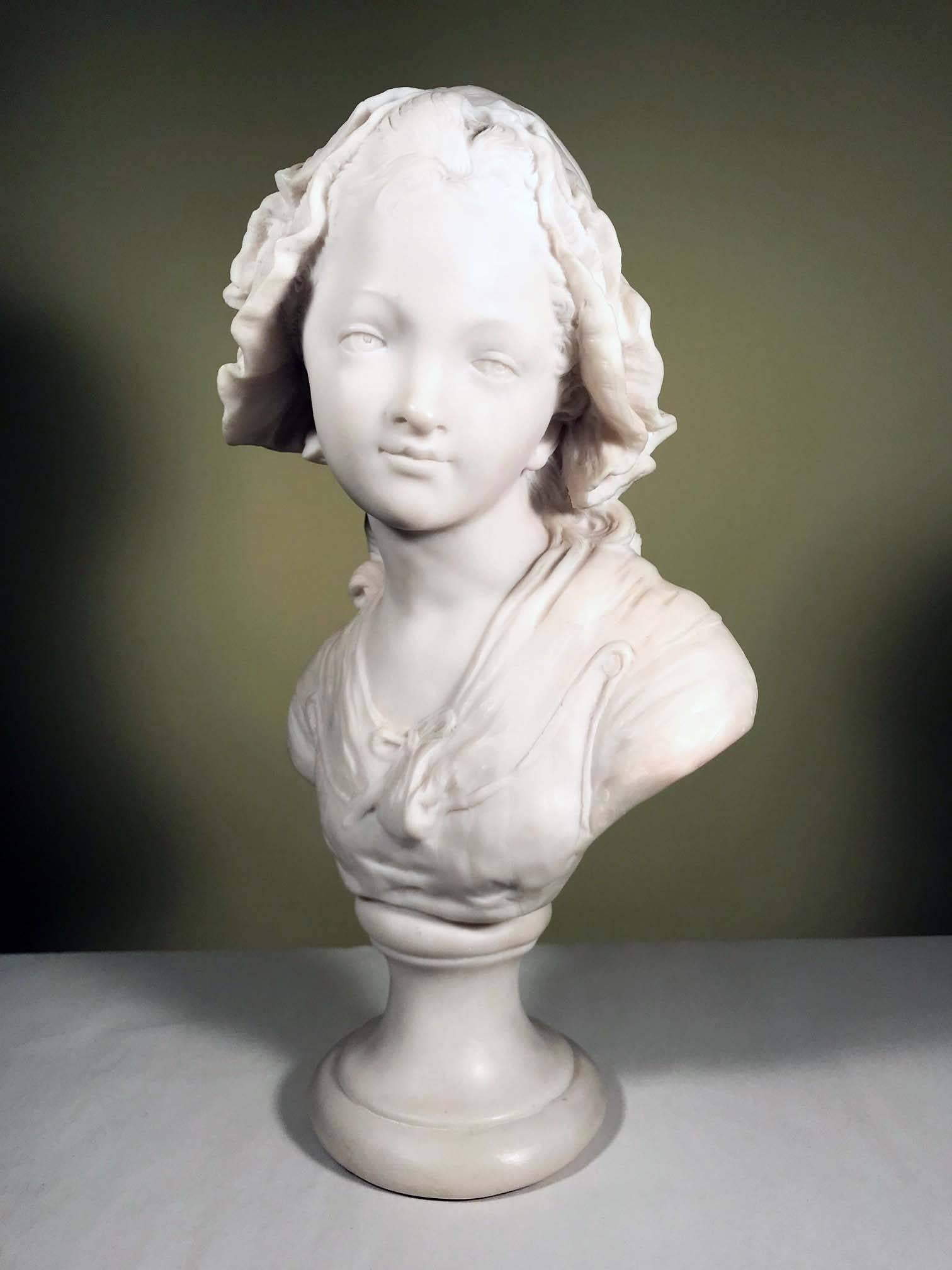 Louis XVI Pair of French White Cast Marble Busts of Children