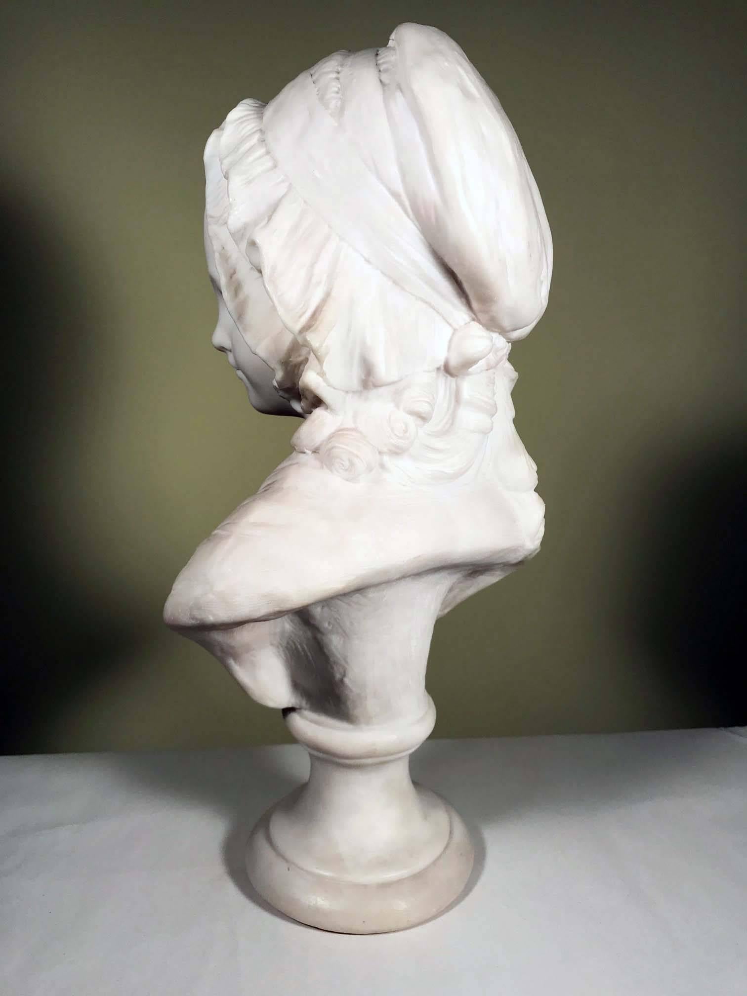 Carved Pair of French White Cast Marble Busts of Children