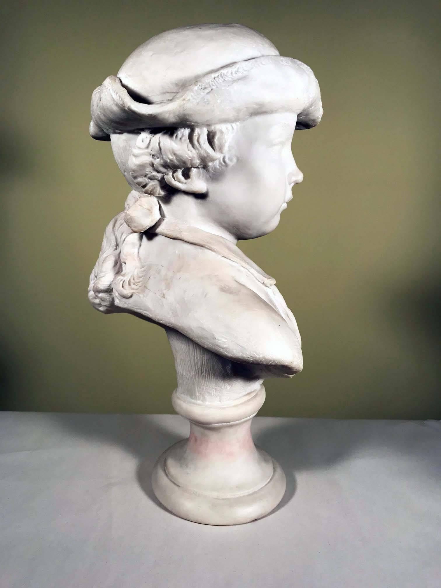 Pair of French White Cast Marble Busts of Children 1