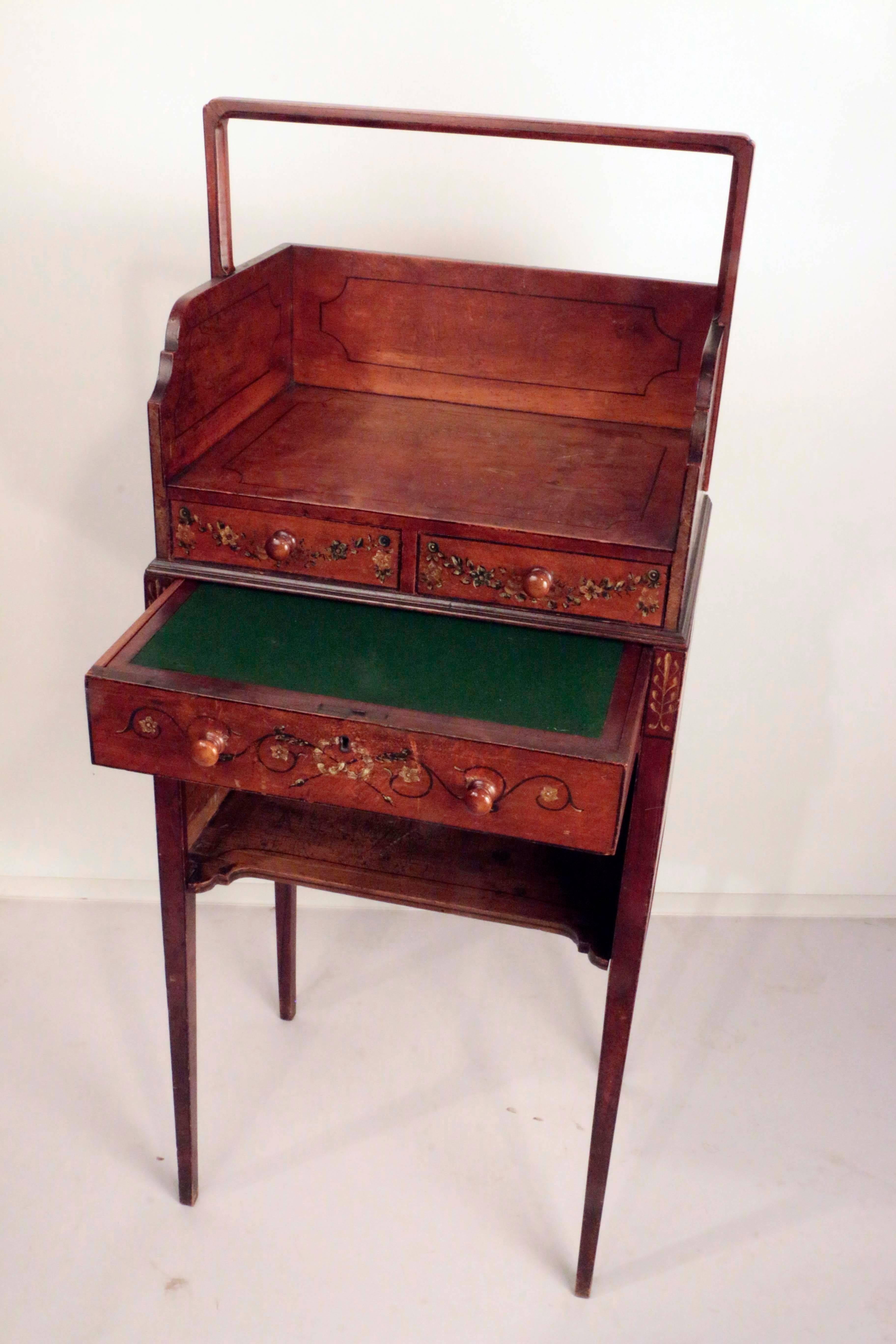 English Rare and Important Sheraton Painted Satinwood Cheveret For Sale