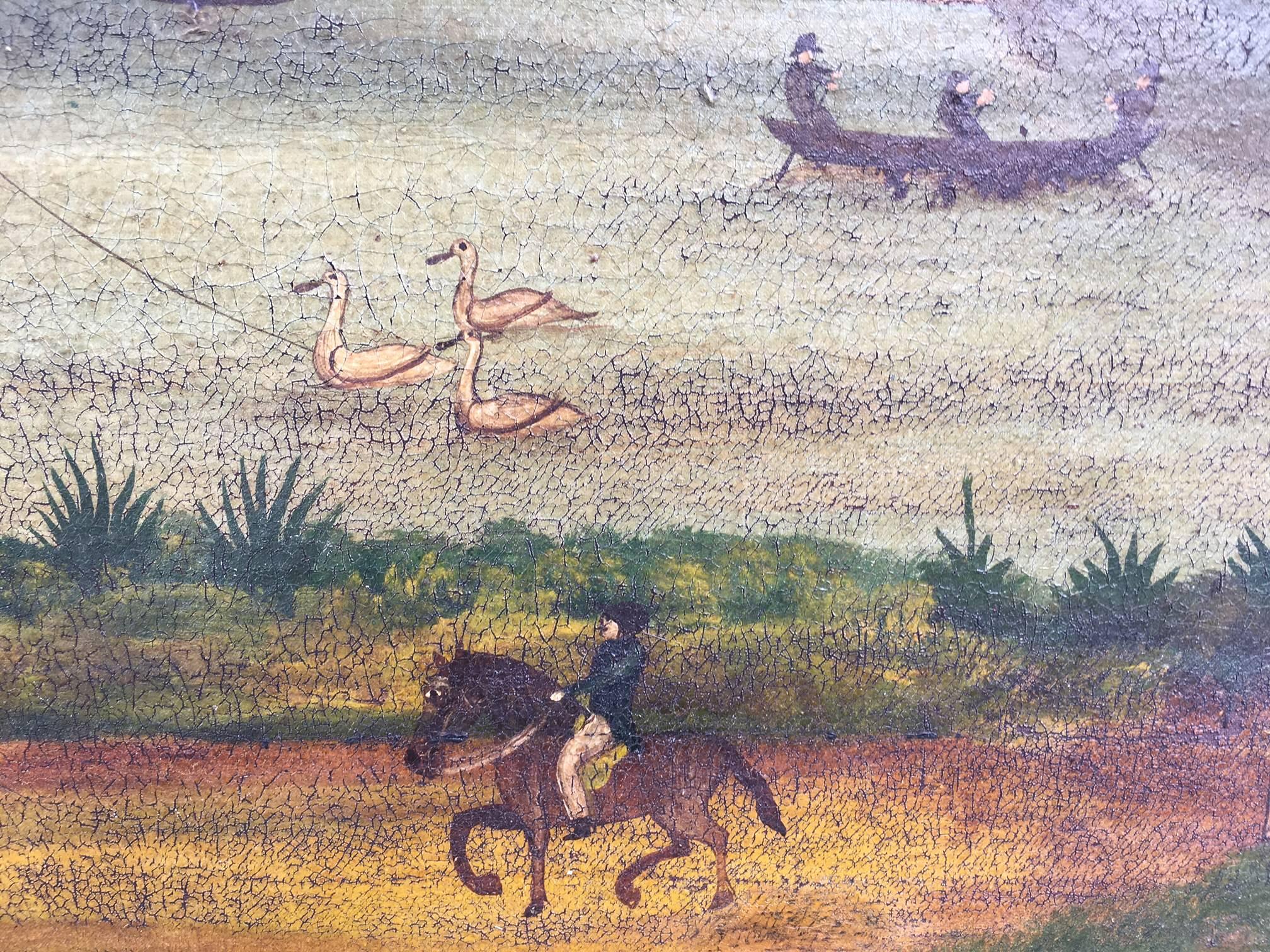 Painted 18th Century Naive Landscape For Sale