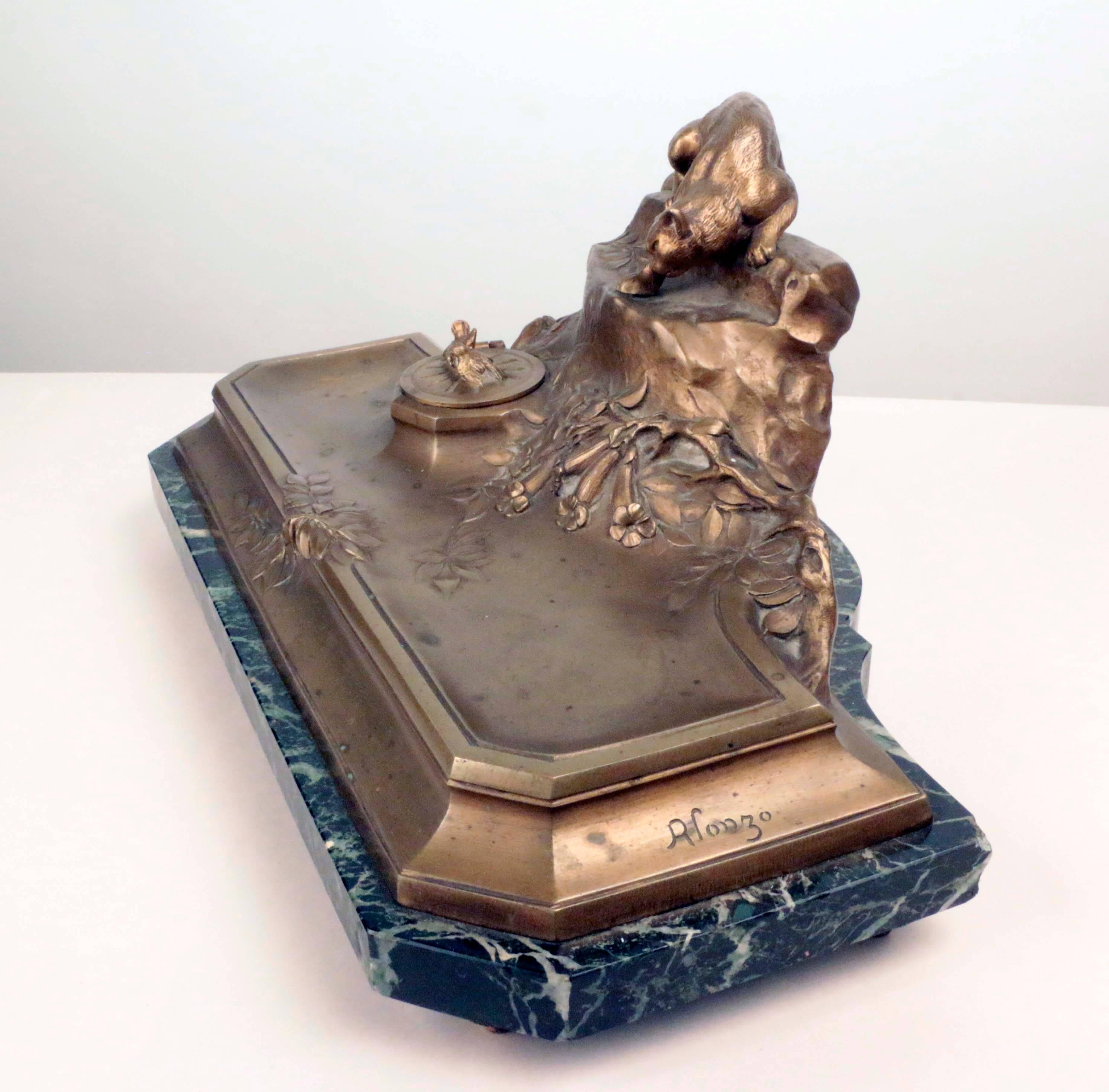 Napoleon III Bronze Inkstand modeled as a stalking cat