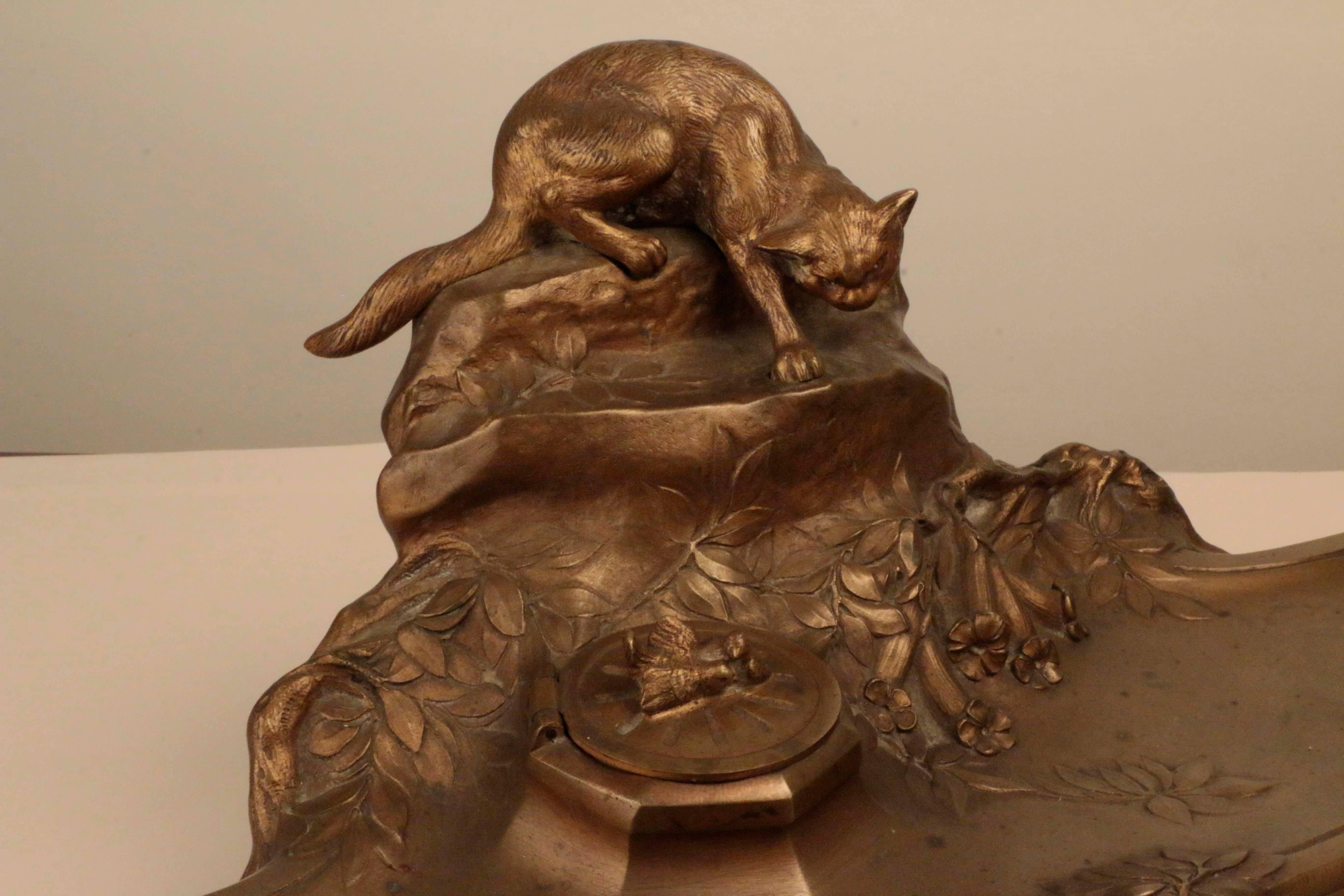 French Bronze Inkstand modeled as a stalking cat