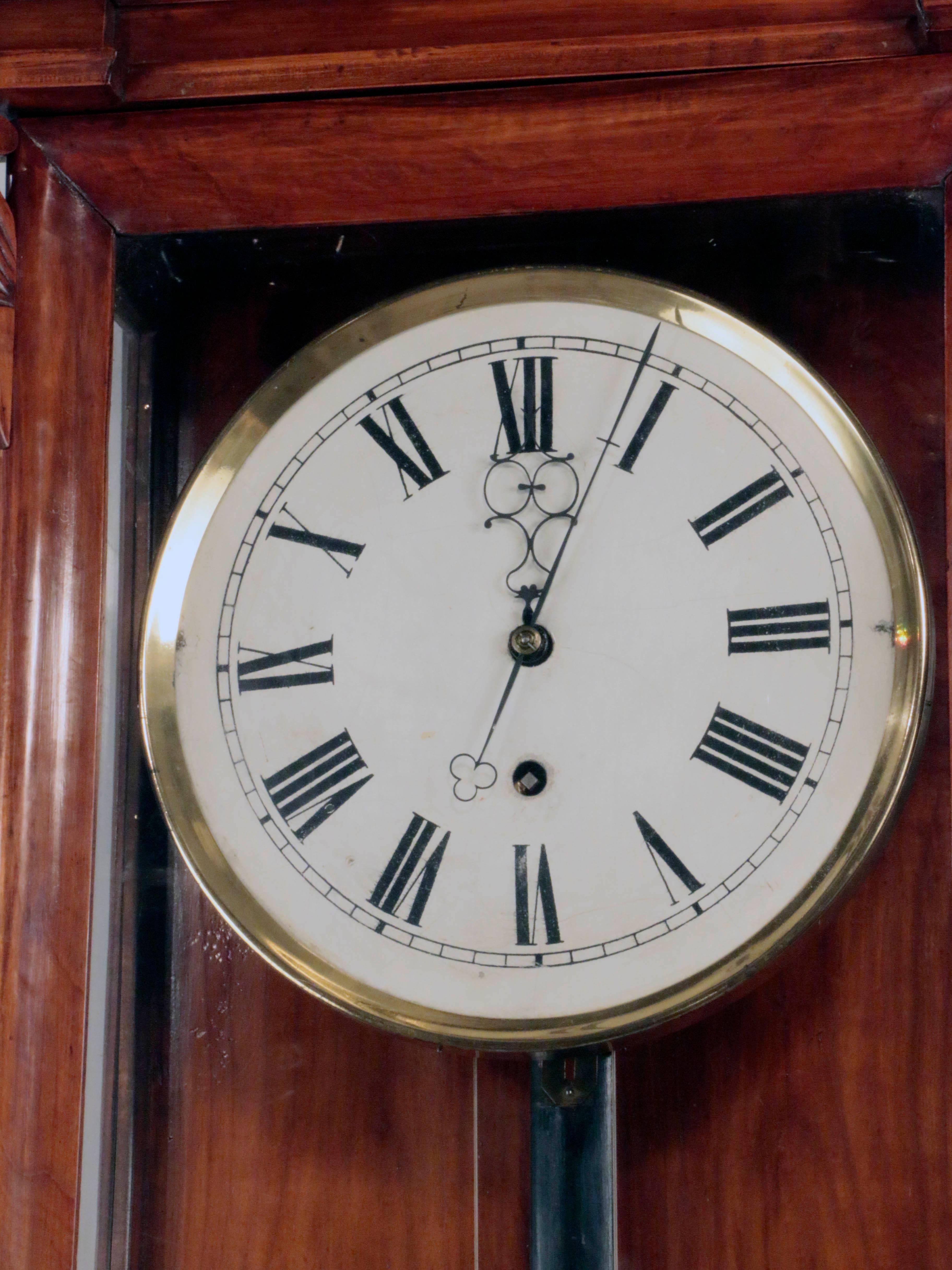 Hand-Crafted Biedermeier Regulator Longcase Clock in Fruitwood Case
