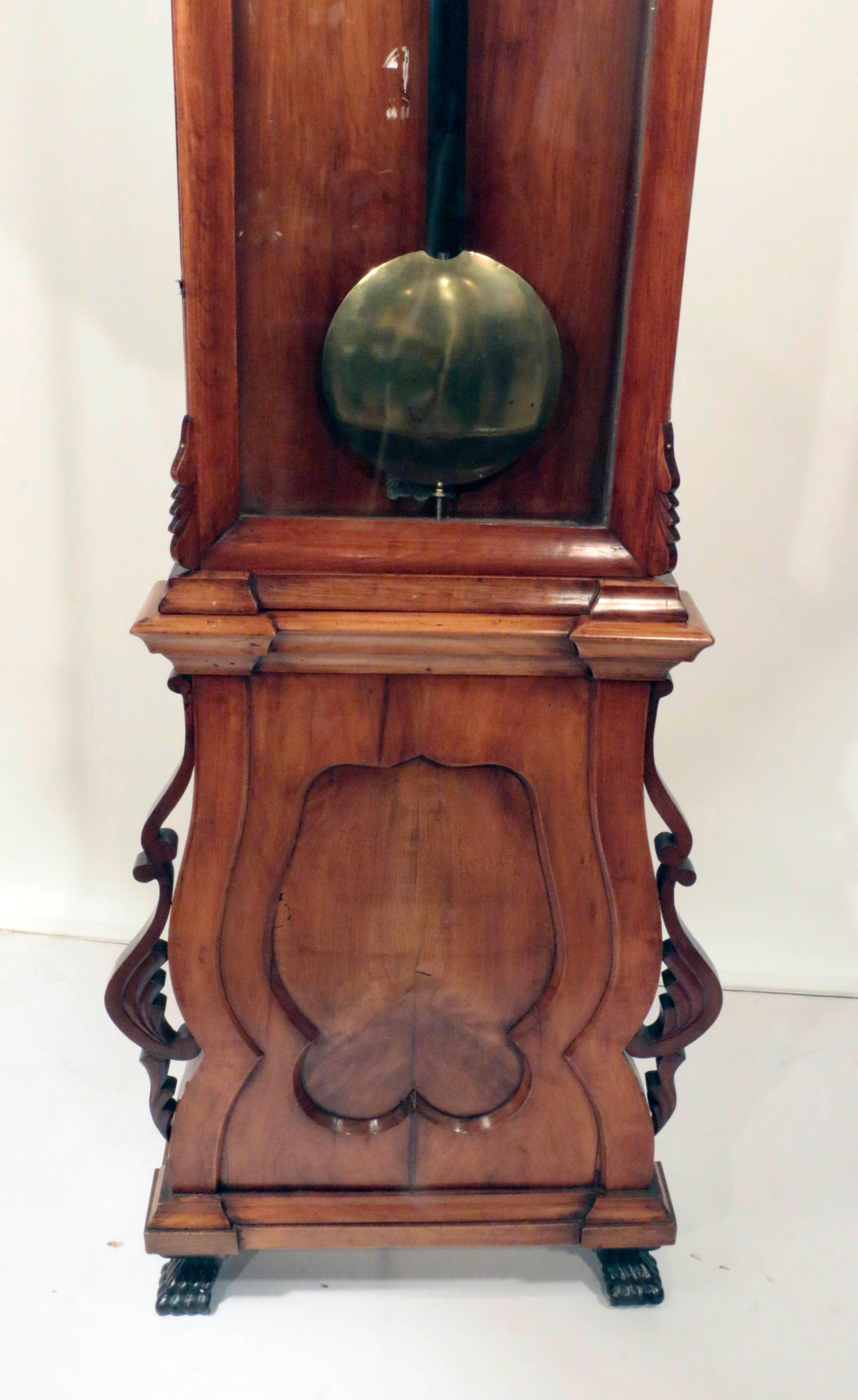 Biedermeier Regulator Longcase Clock in Fruitwood Case In Good Condition In Montreal, QC