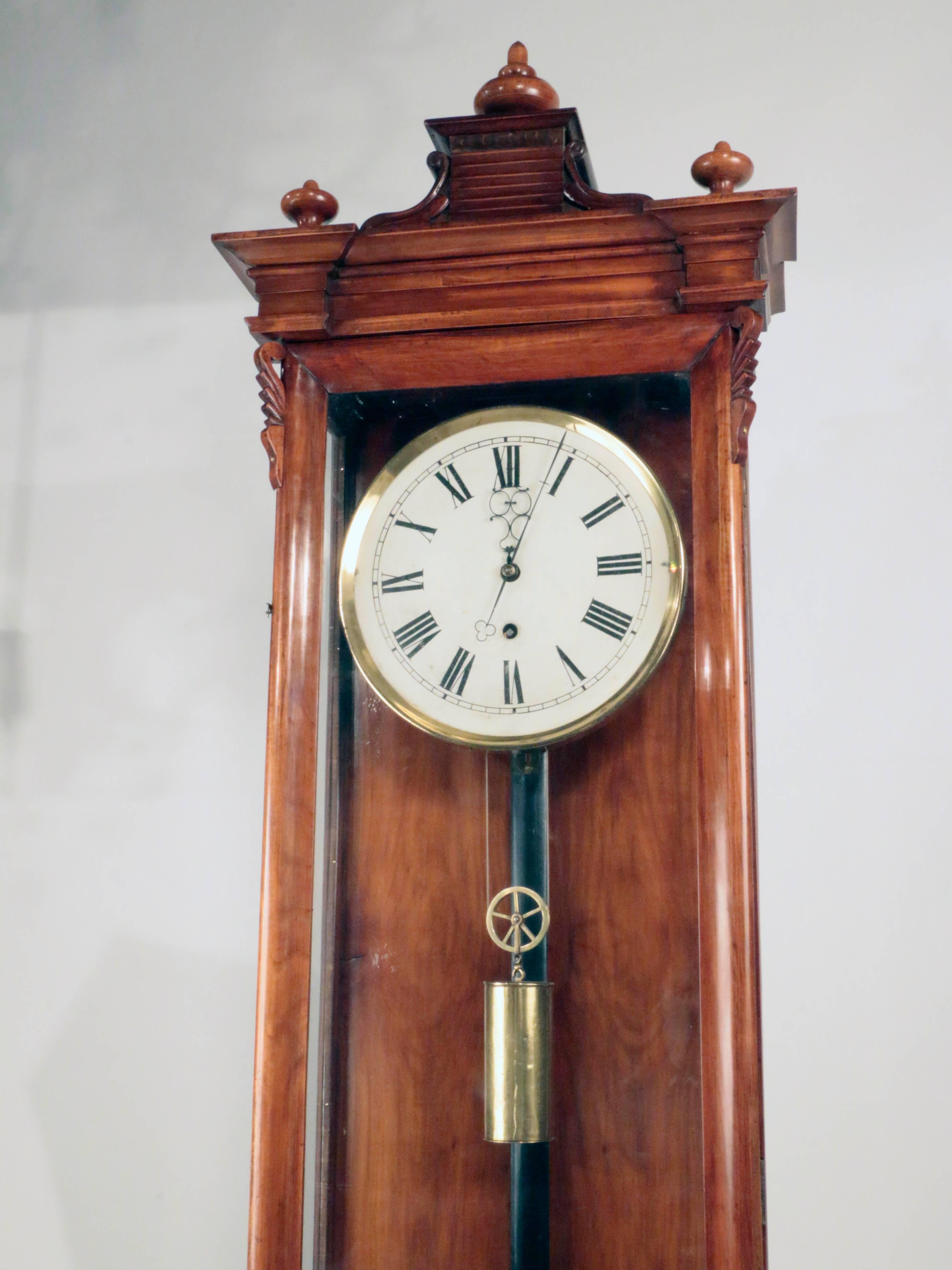 Mid-19th Century Biedermeier Regulator Longcase Clock in Fruitwood Case