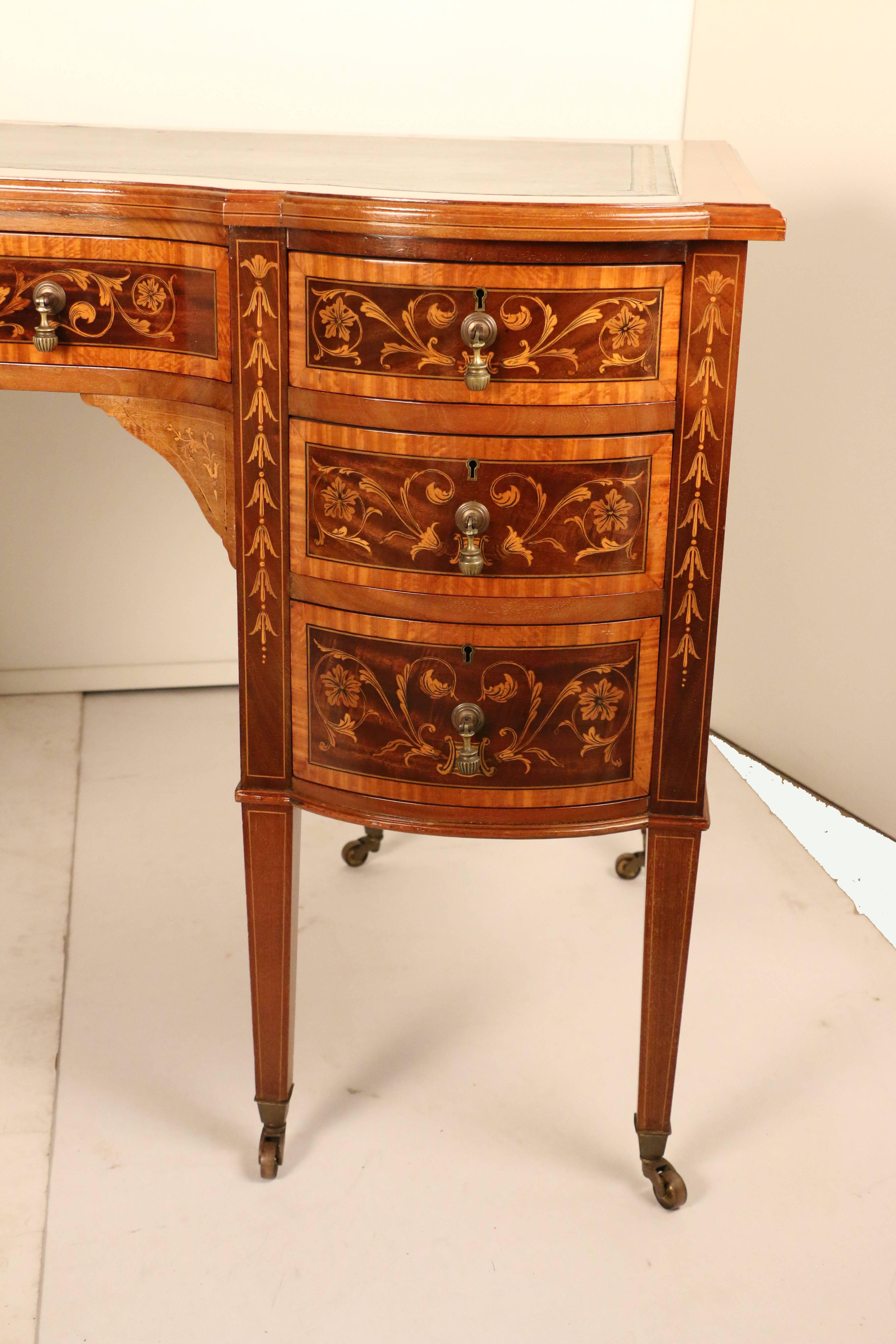 Mahogany English Marquetry  Desk by Edwards & Roberts