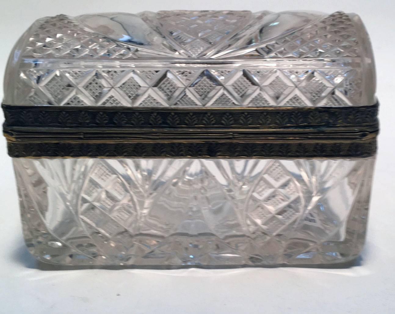 French Cut Crystal and Gilt Bronze Dresser Box For Sale