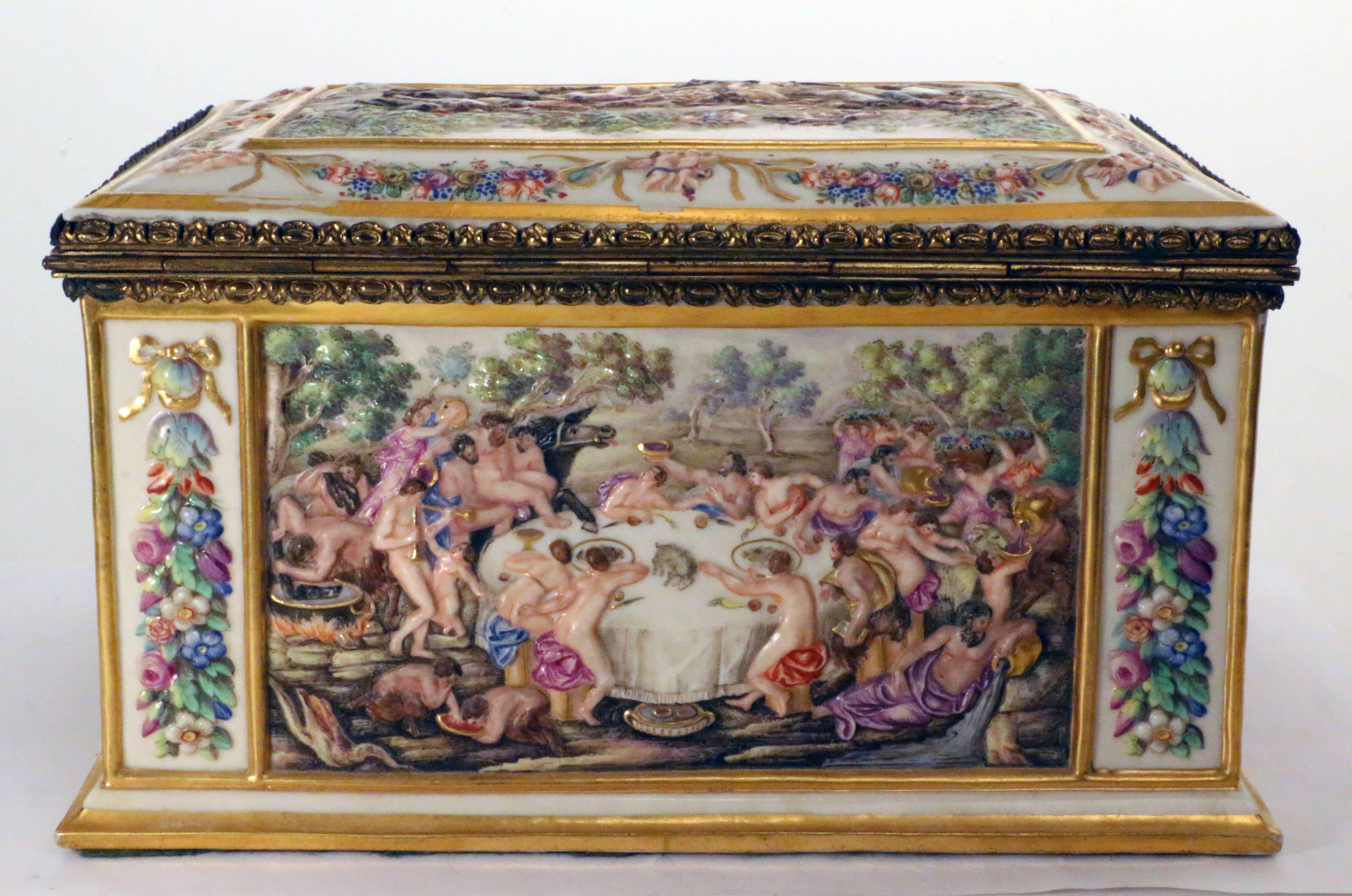 Italian Large Capo di Monte Rectangular Casket For Sale