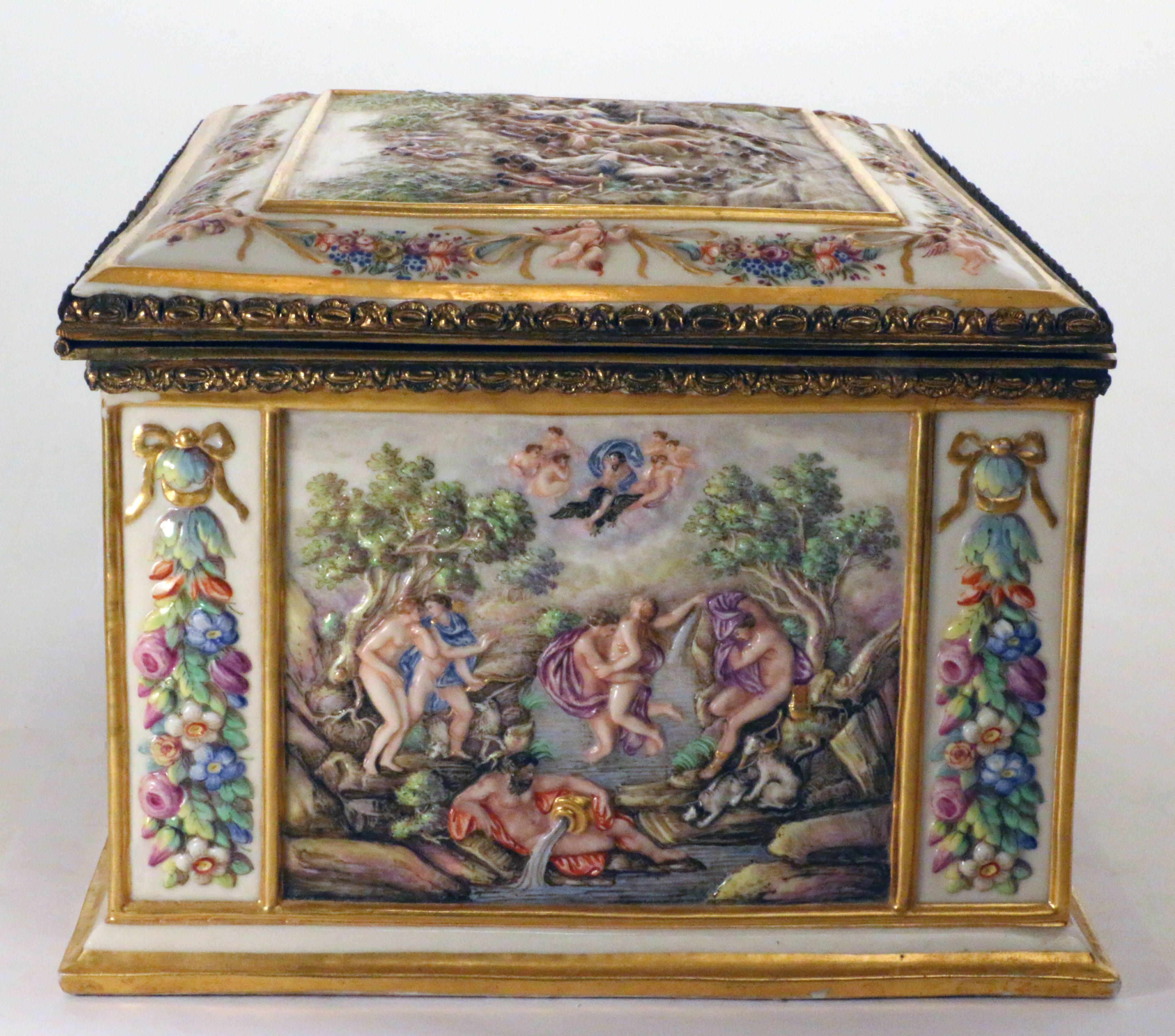 Cast Large Capo di Monte Rectangular Casket For Sale