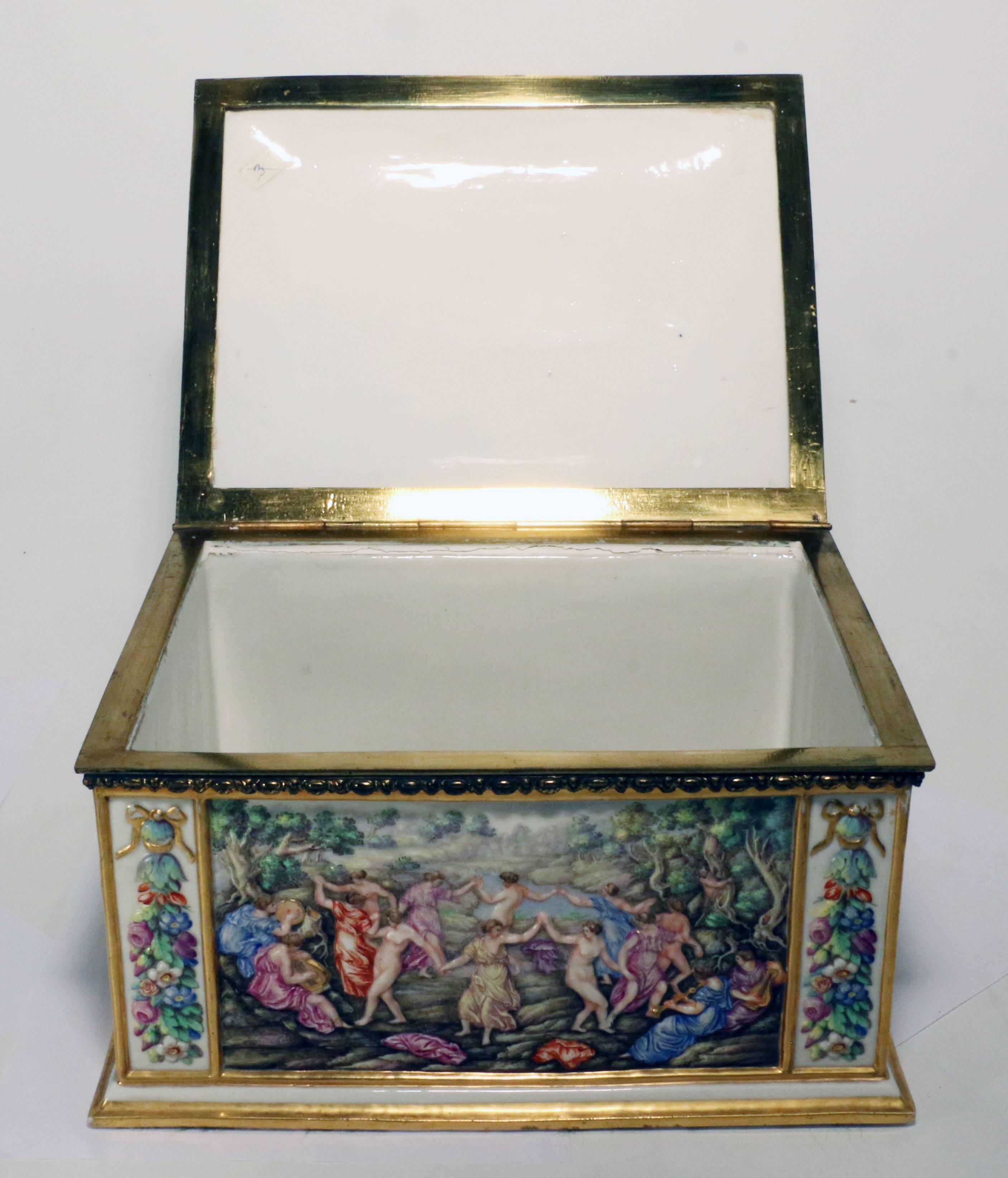 Porcelain Large Capo di Monte Rectangular Casket For Sale