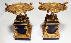 Pareja de tazzas francesas de bronce y pizarra