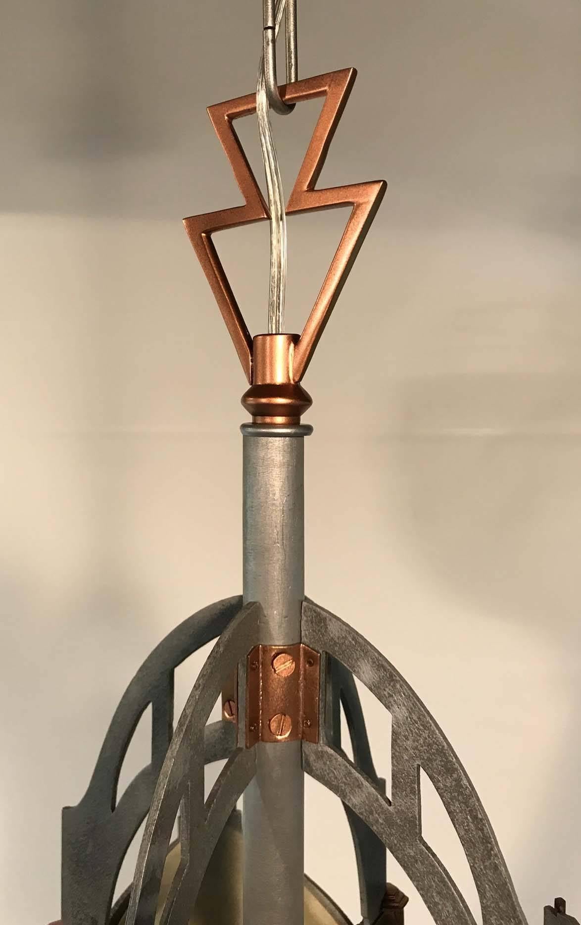 Copper Pair of American Art Deco Lantern Fixtures For Sale