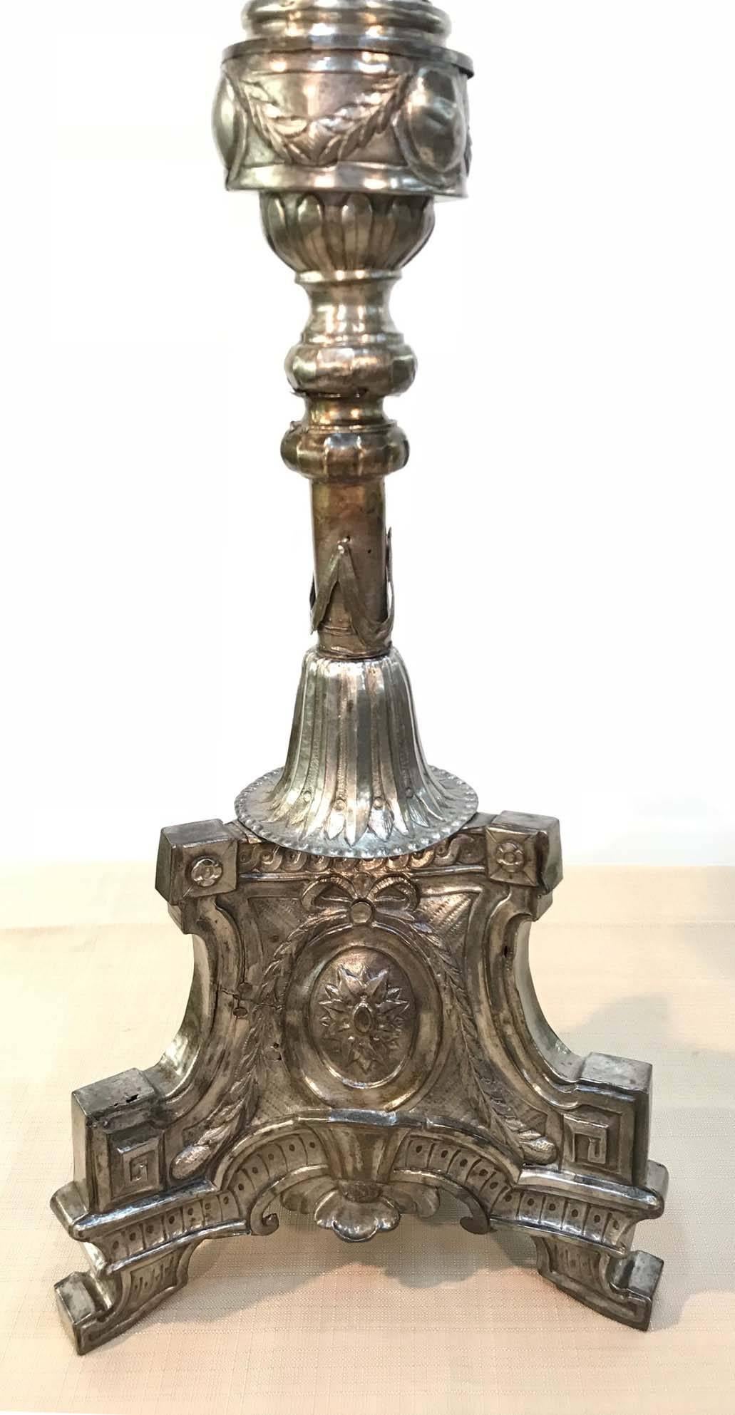 Pair of Large Late 18th Century Plated Neoclassical Candlesticks For Sale 1