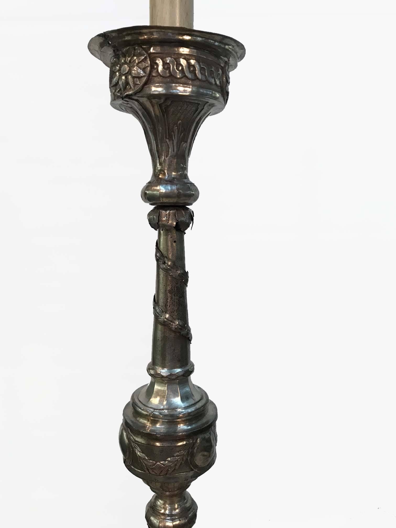 Pair of Large Late 18th Century Plated Neoclassical Candlesticks For Sale 2