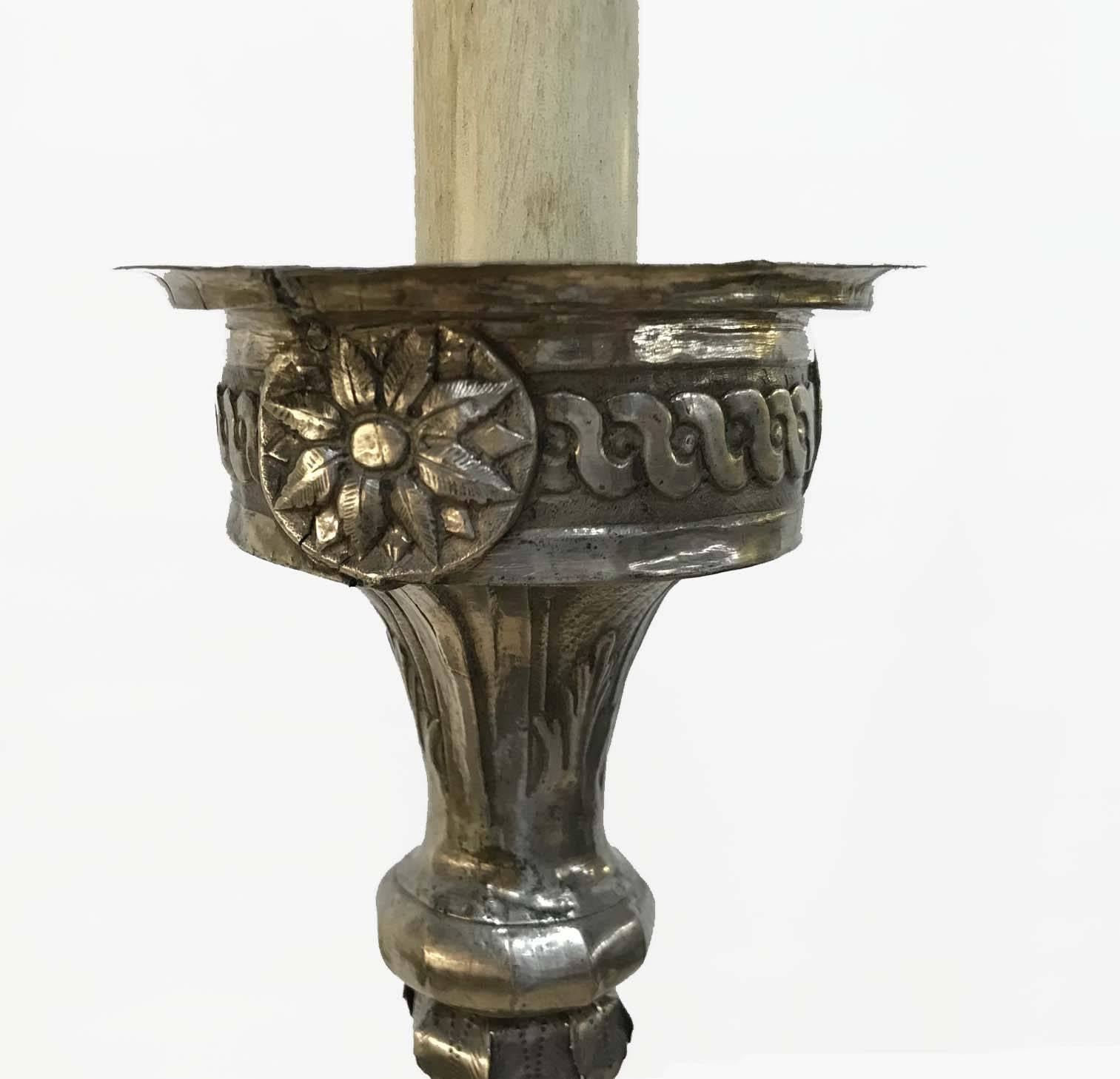 Pair of Large Late 18th Century Plated Neoclassical Candlesticks For Sale 3