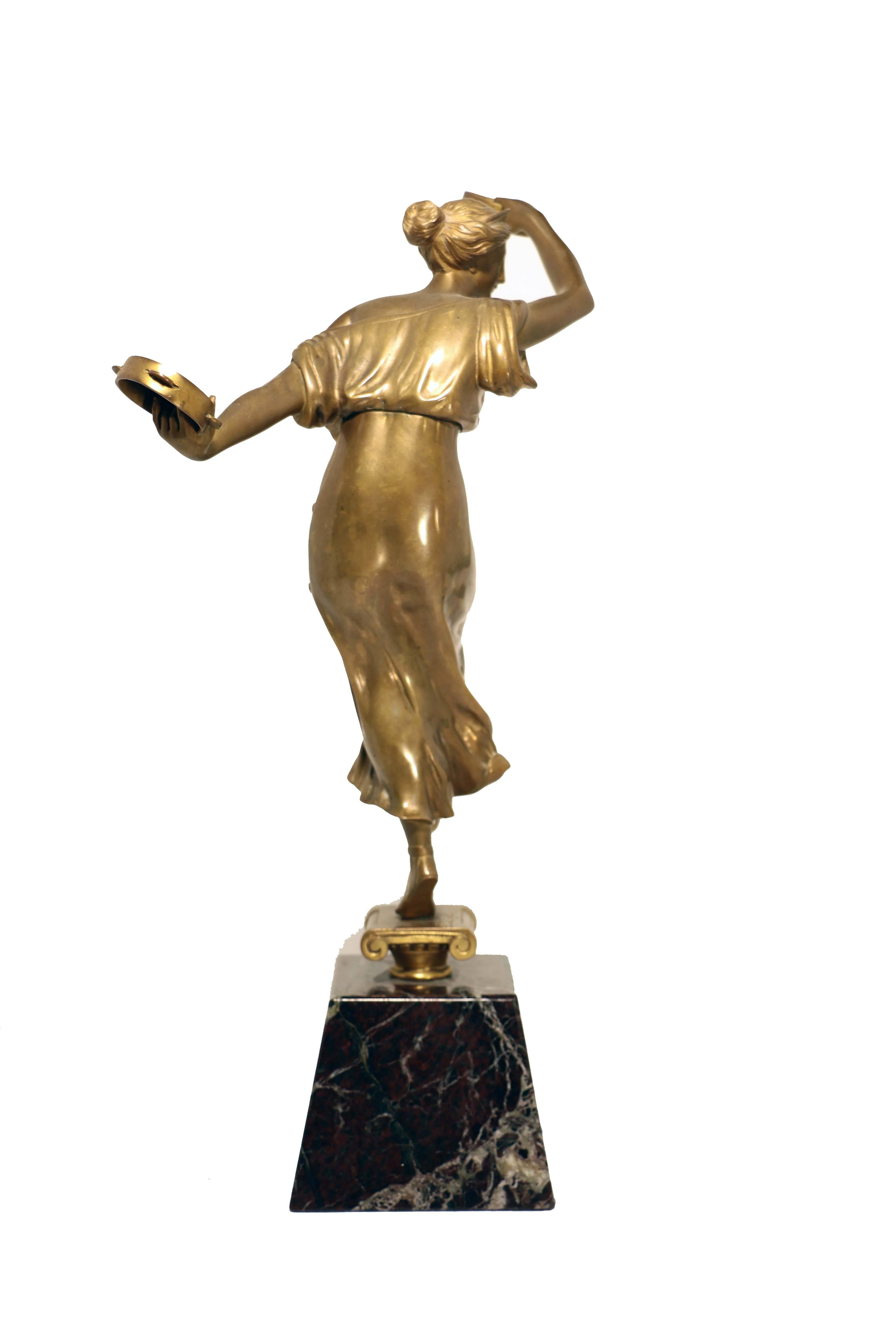 Bronze Sculpture of Lady with Tambourines Signed S Lugli In Good Condition In Montreal, QC