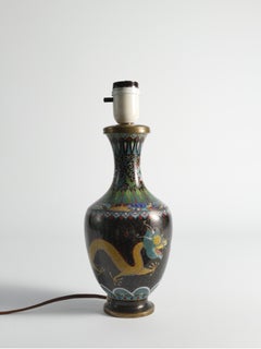 Early 20th-century Famille Noire Chinese Cloisonne Yellow Dragon Table Lamps