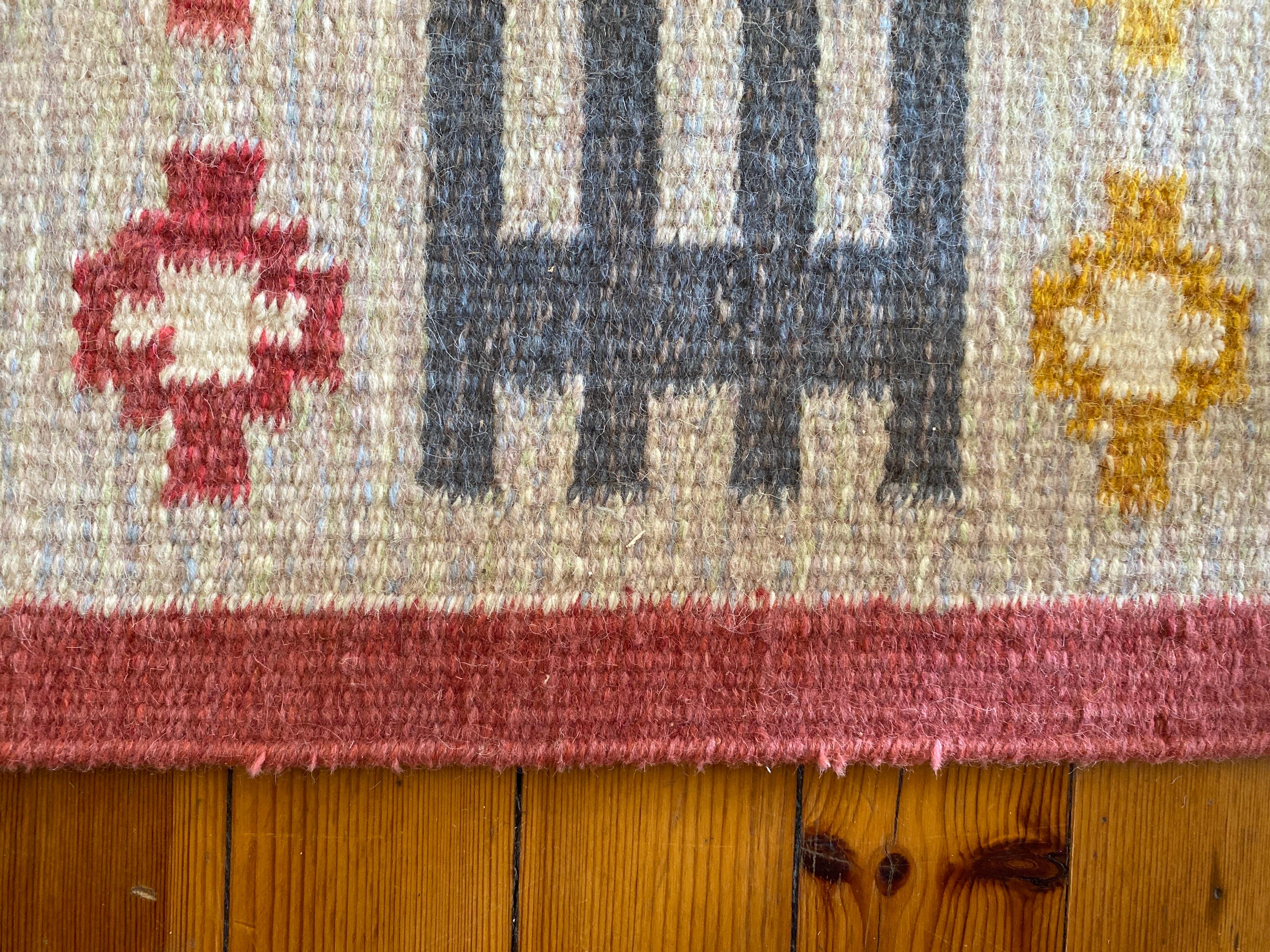 Lana Tappeto Scandinavian Modern Pink Rölakan a tessitura piatta di Alice Wallebäck, Svezia, anni '60 in vendita
