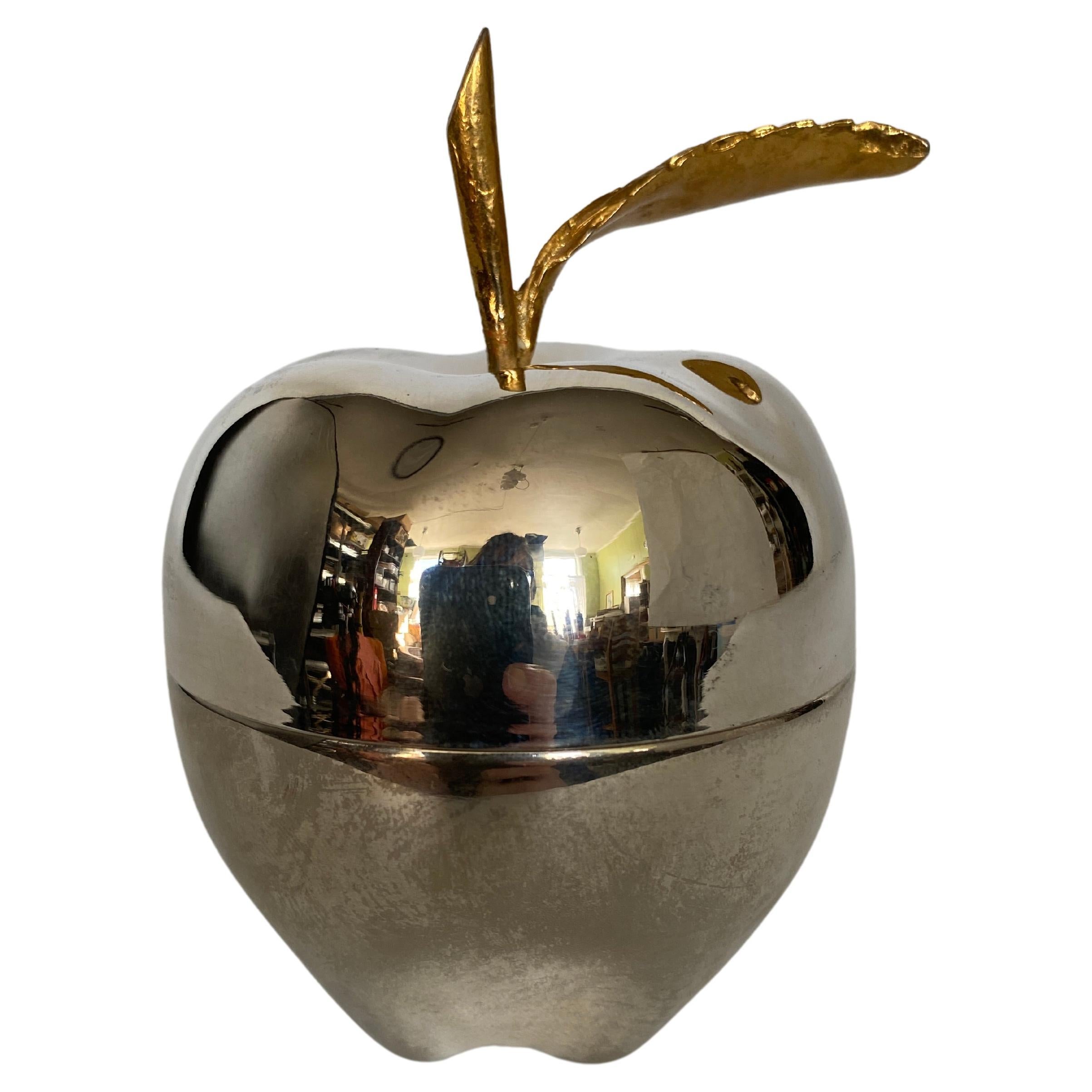 Hollywood Regency Silver Plated and Brass Apple Trinket Box For Sale