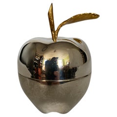 Retro Hollywood Regency Silver Plated and Brass Apple Trinket Box