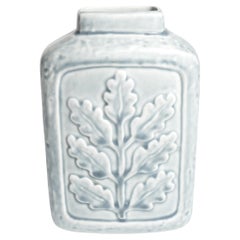 Scandinavian Modern Grey Oak Leaf Relief Vase by Gunnar Nylund, Rörstrand, 1950s