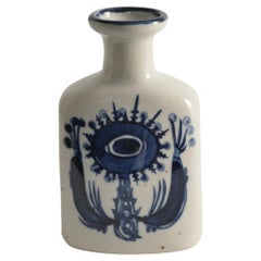 Scandinavian Modern Blue Flower Motif Stoneware Vase Attributed to Berte Jessen