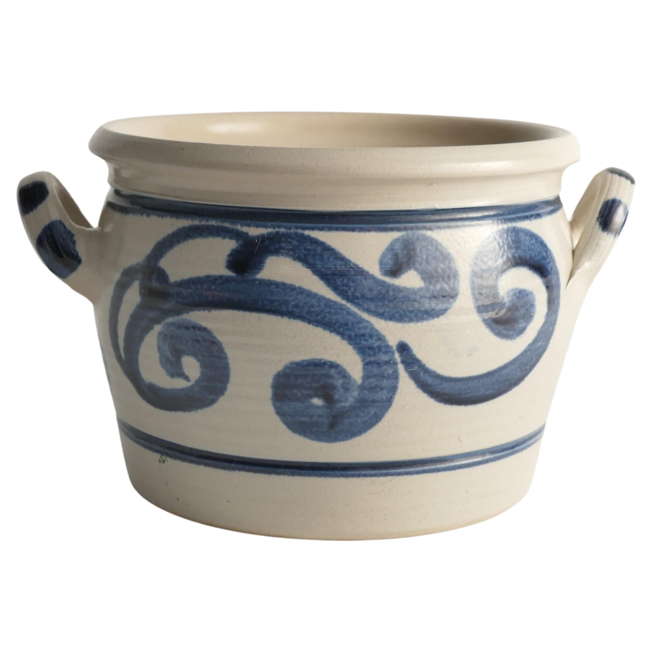 Folk Art Stoneware Jar with Cobalt Blue Floral Motif from Westerwald, Germany