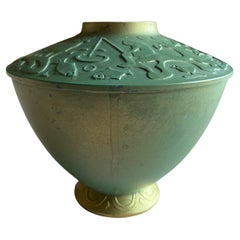 Art Deco Sage Green Metal Vase Attributed to Sonja Katzin, Stjärnmetall, 1940s